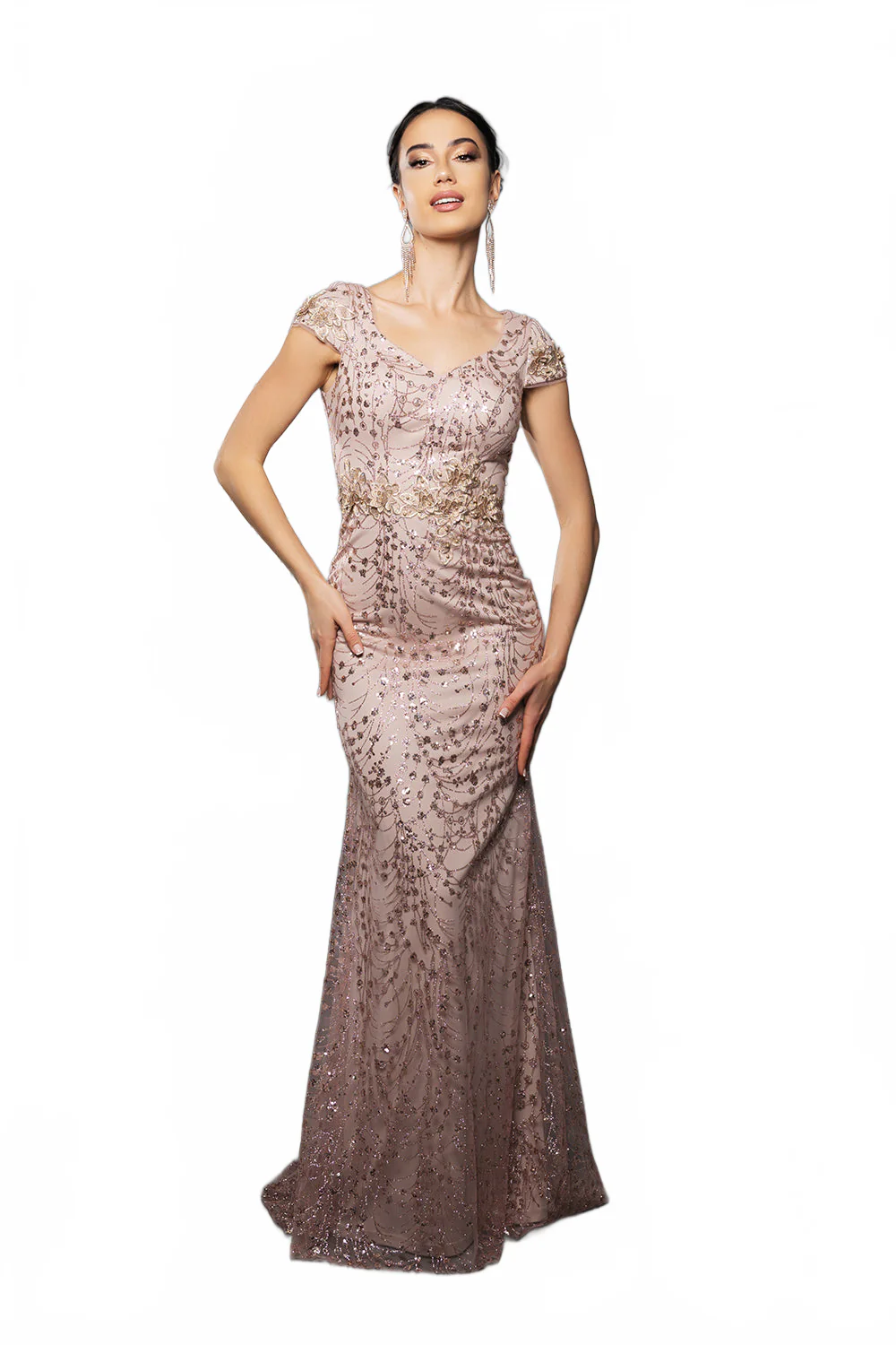 Floral Appliqued Long Mesh Formal Gown-New Collection - Image 25