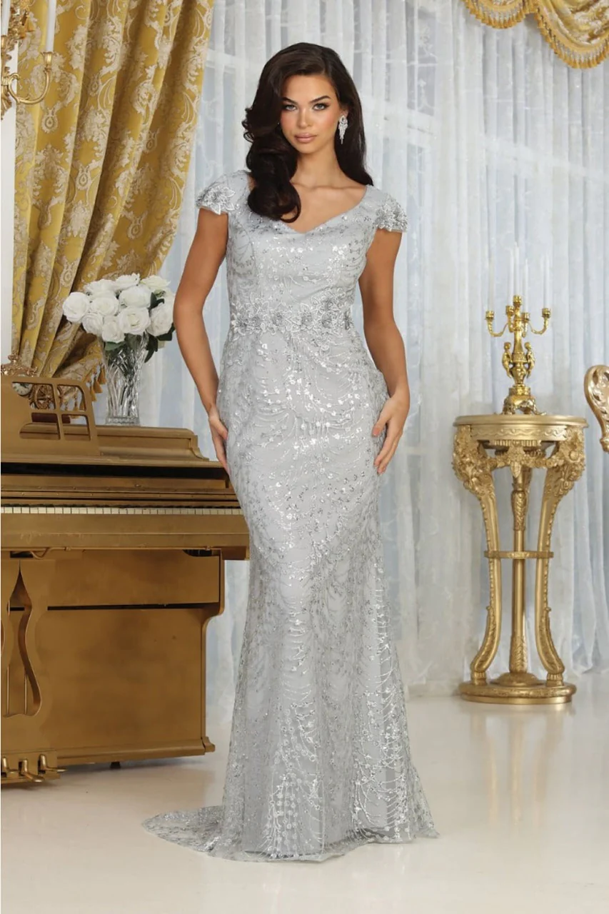 Floral Appliqued Long Mesh Formal Gown-New Collection - Image 6