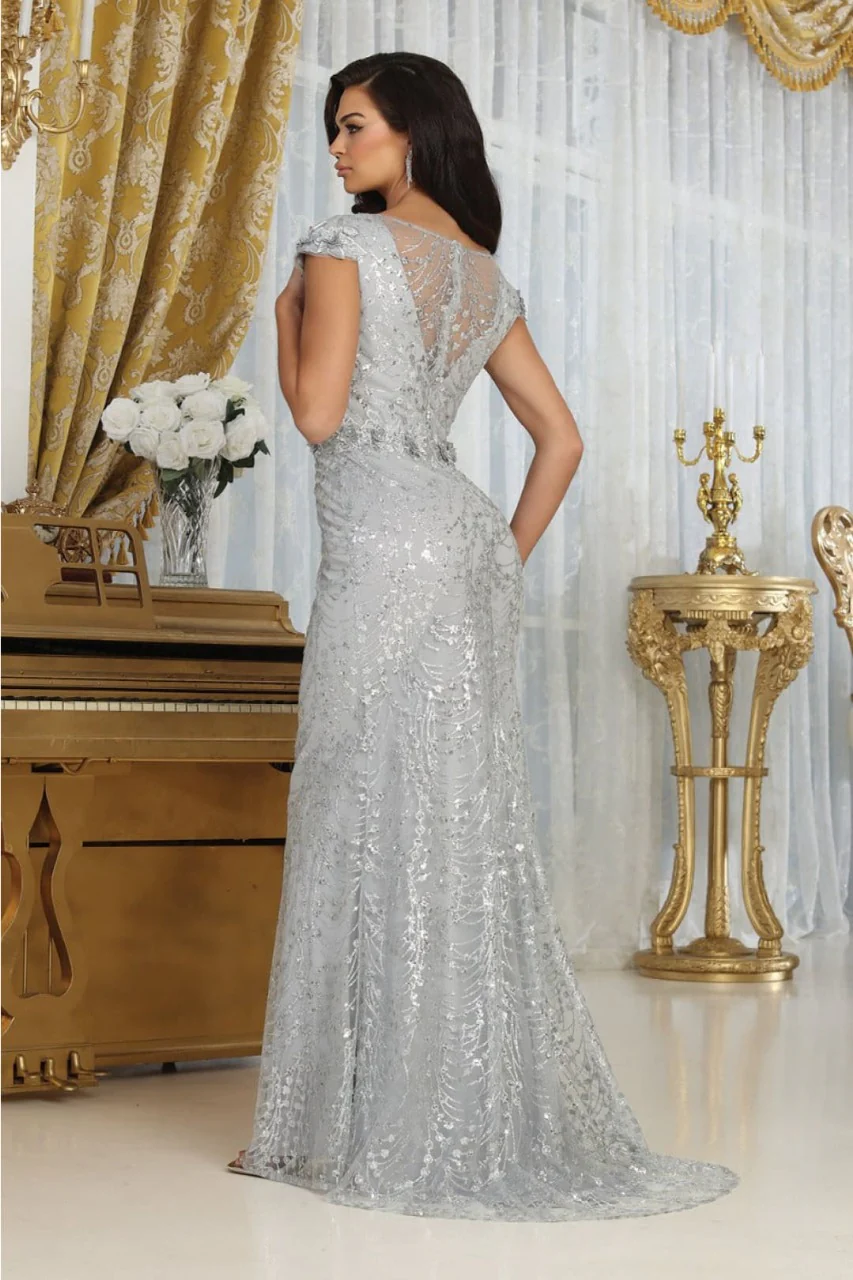 Floral Appliqued Long Mesh Formal Gown-New Collection - Image 8