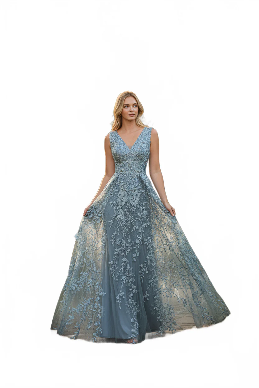 Formal Dress Long V-Neck Sleeveless A-Line Gown By Lenovia 8337-New Collection - Image 25