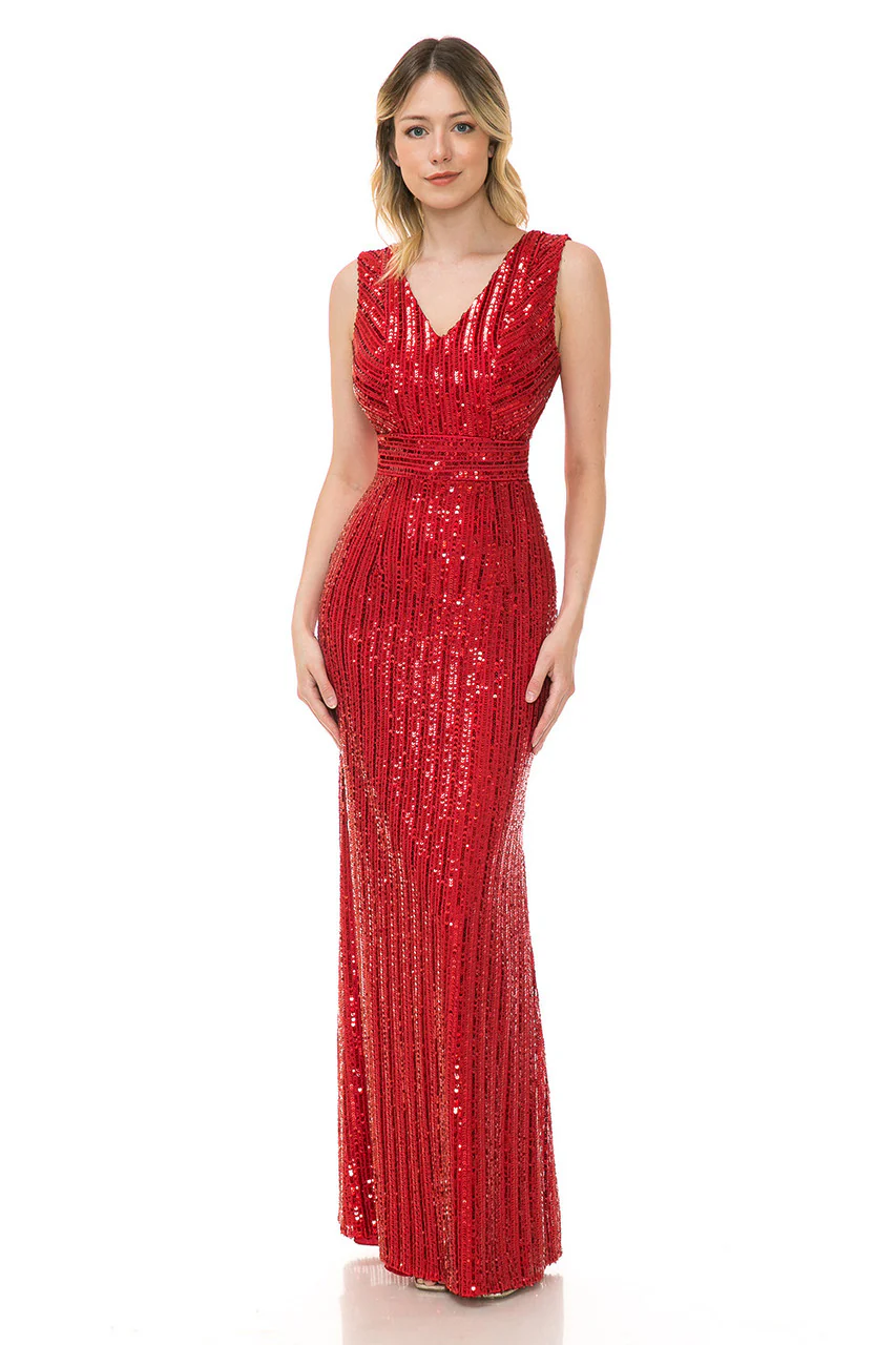 Formal Dress V-Neck Sleeveless Sheath Sequine Gown By Lenovia 5246 - Image 4