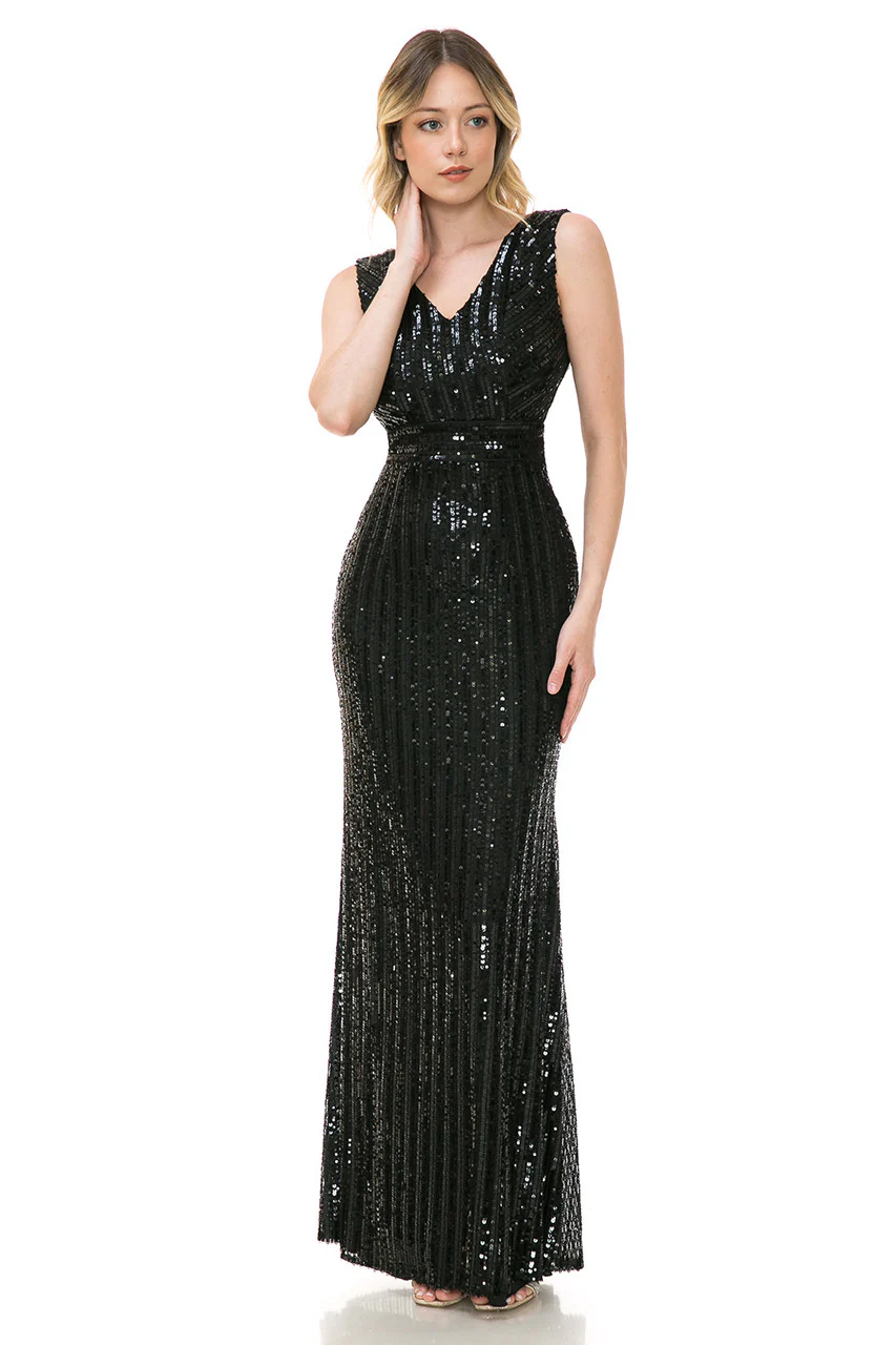 Formal Dress V-Neck Sleeveless Sheath Sequine Gown By Lenovia 5246 - Image 7