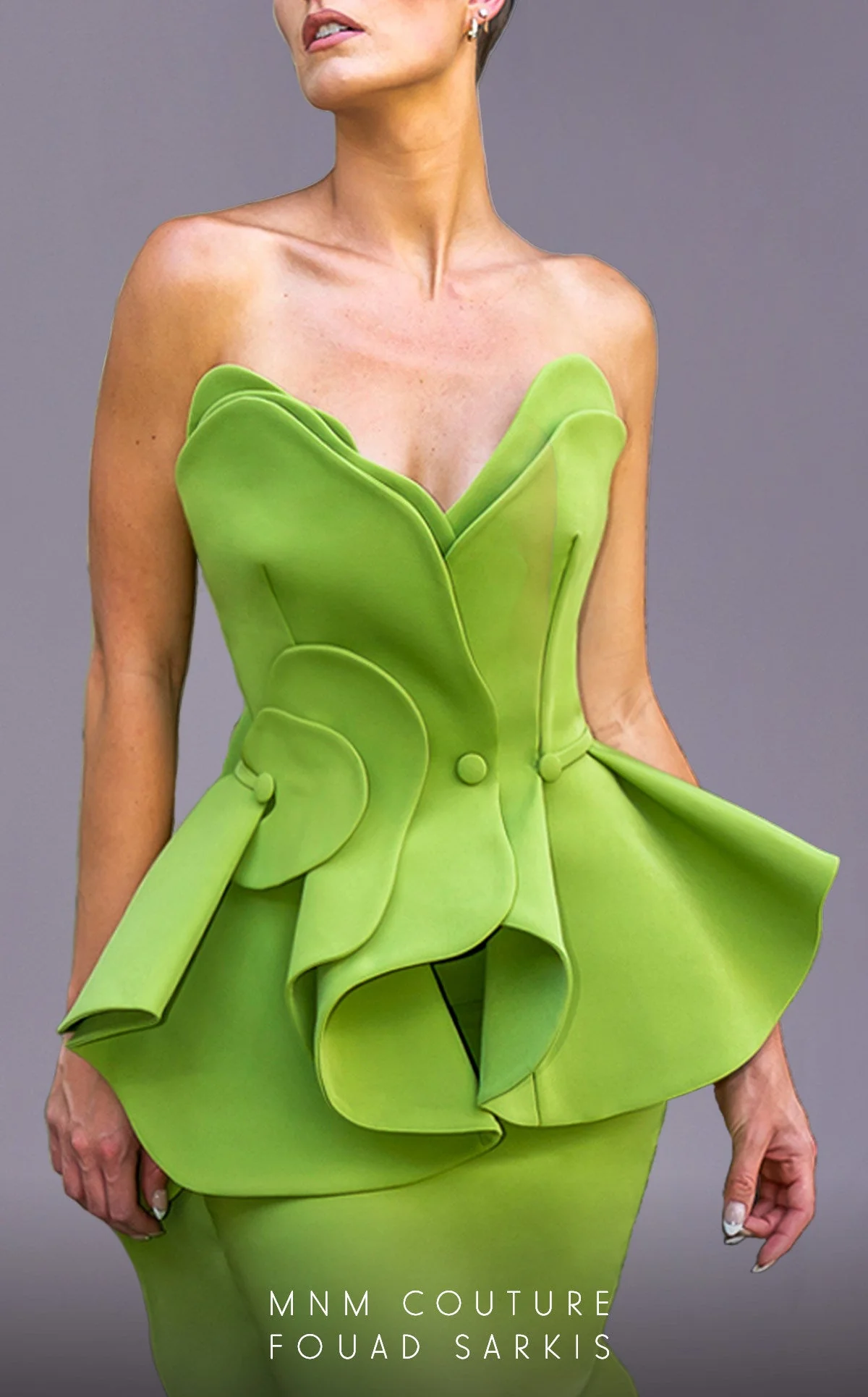 Fouad Sarkis 2647 Mustard Strapless Sculpted Ruffle Gown by MNM Couture - Image 5