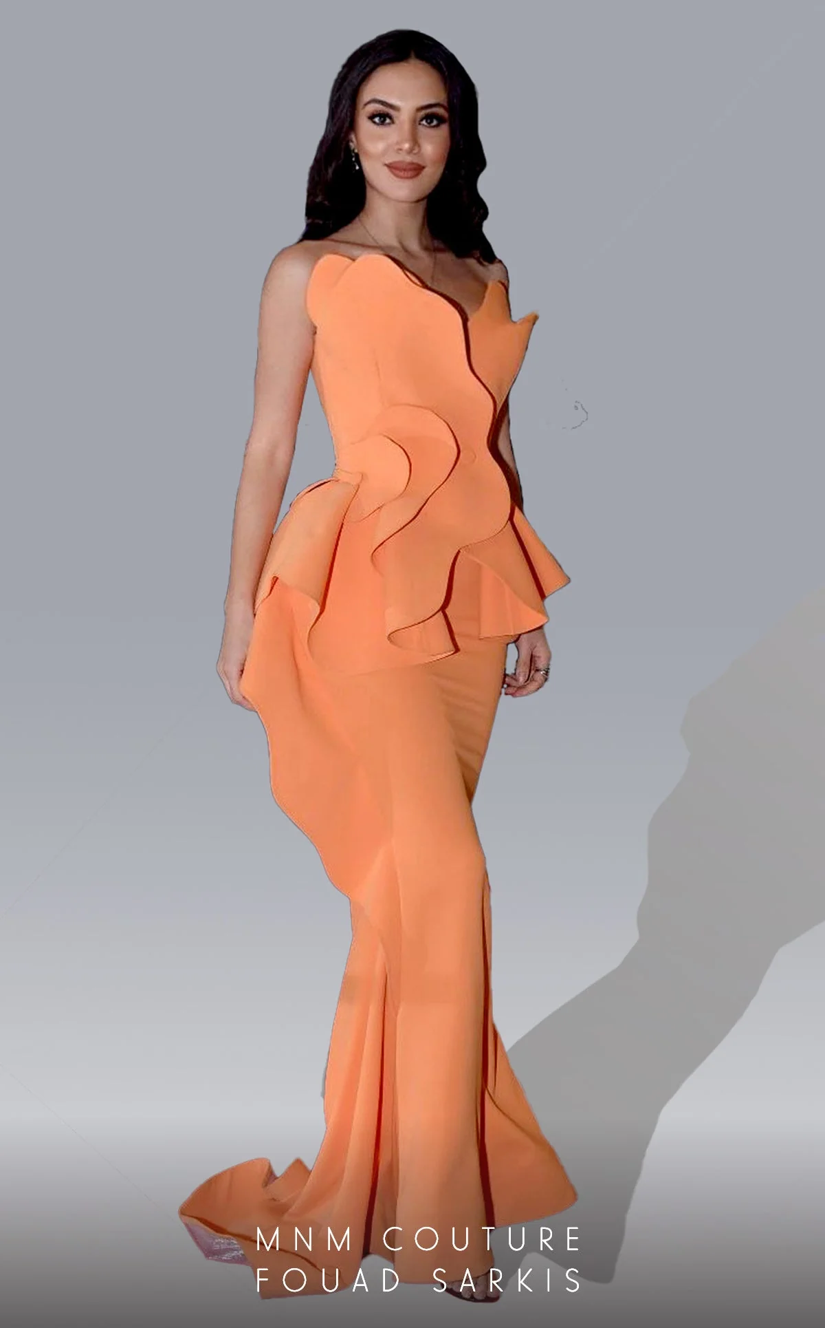 Fouad Sarkis 2647 Mustard Strapless Sculpted Ruffle Gown by MNM Couture - Image 7