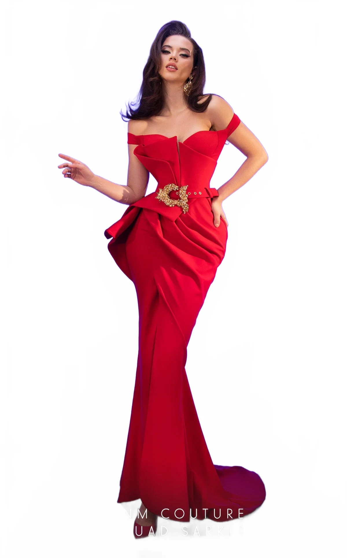 Fouad Sarkis 2650 Couture Evening Dress with Embellished Belt - Image 11