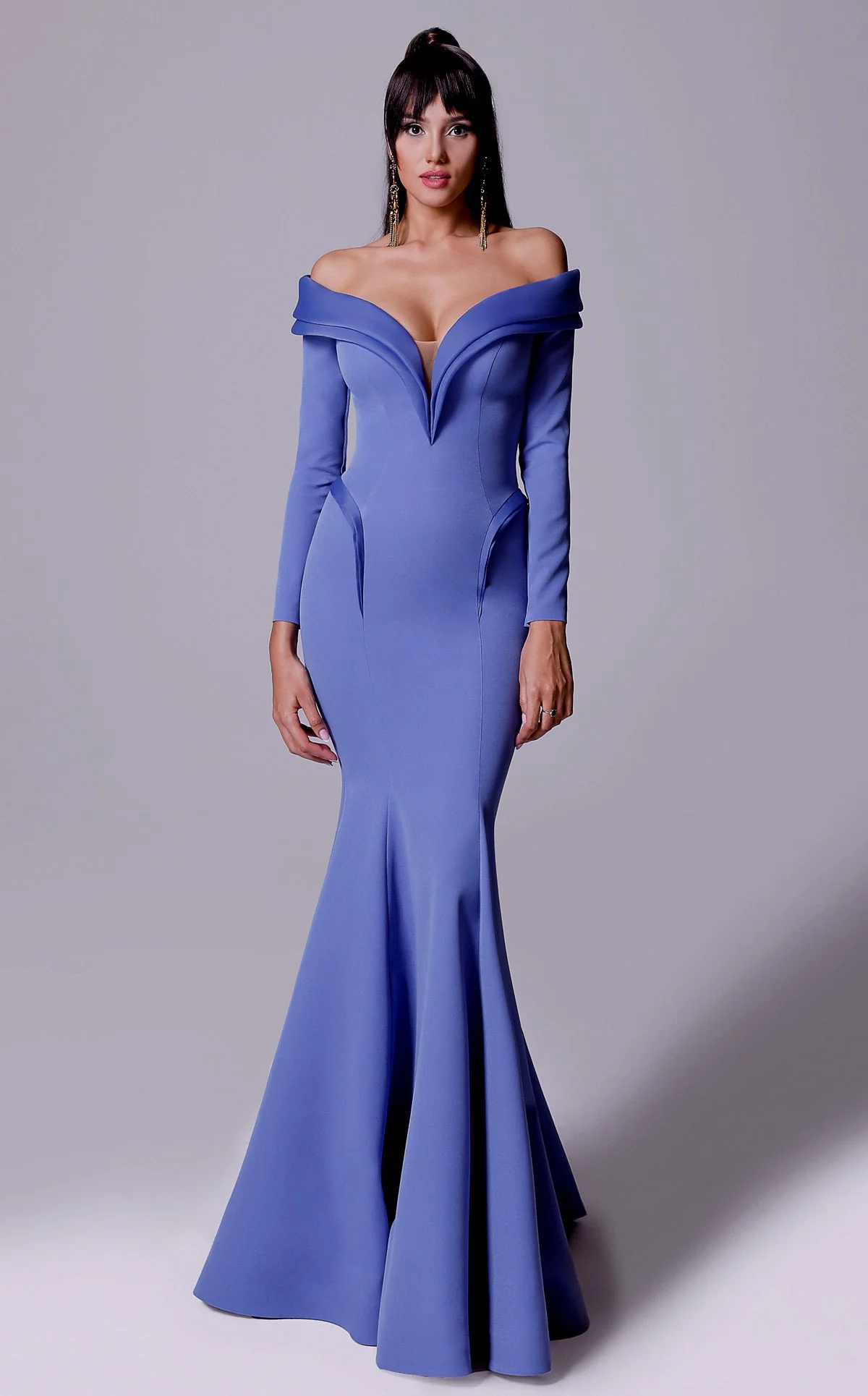 Fouad Sarkis 2711 Off-Shoulder Structured Mermaid Gown in Burgundy – MNM Couture