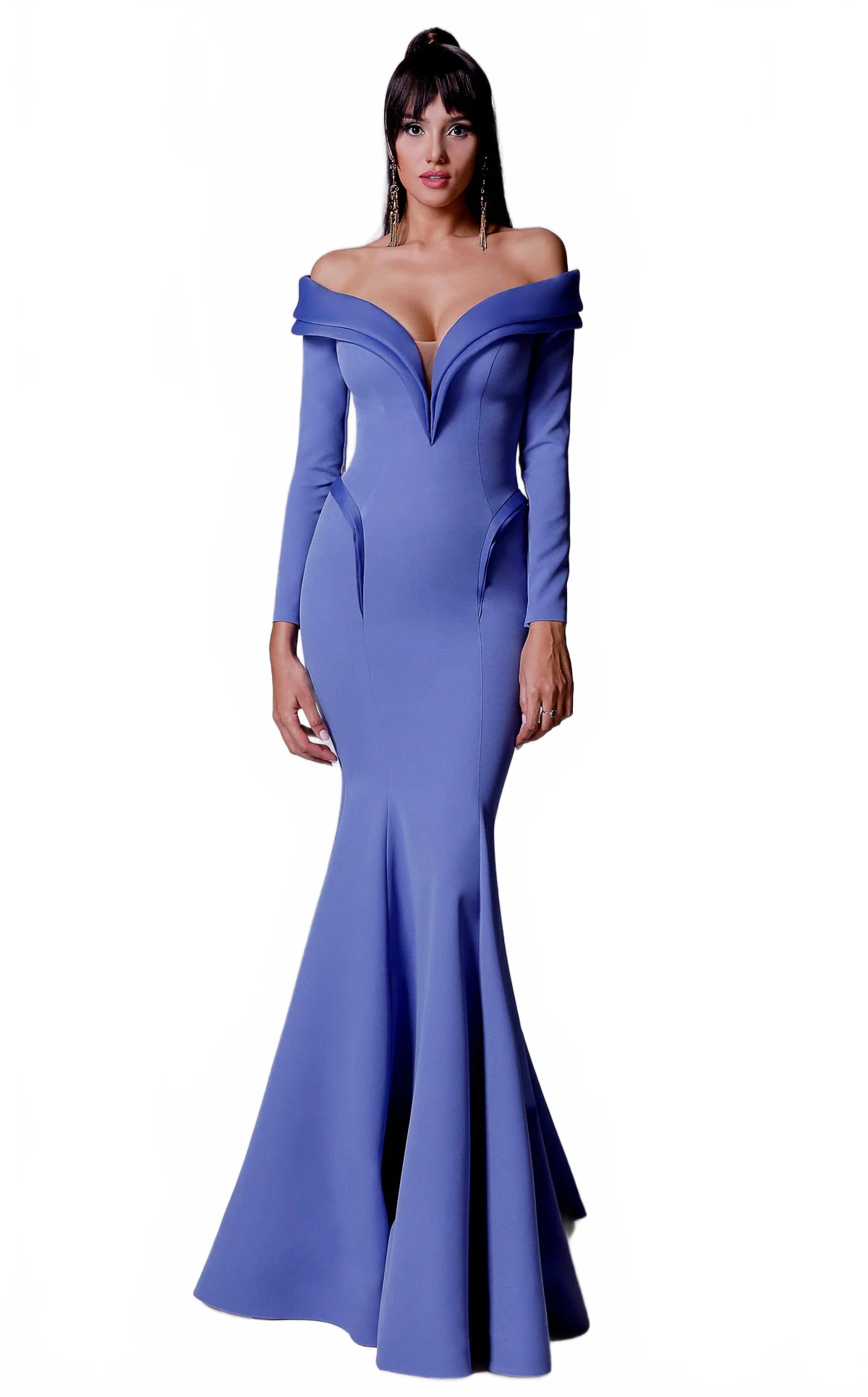 Fouad Sarkis 2711 Off-Shoulder Structured Mermaid Gown in Burgundy – MNM Couture - Image 3
