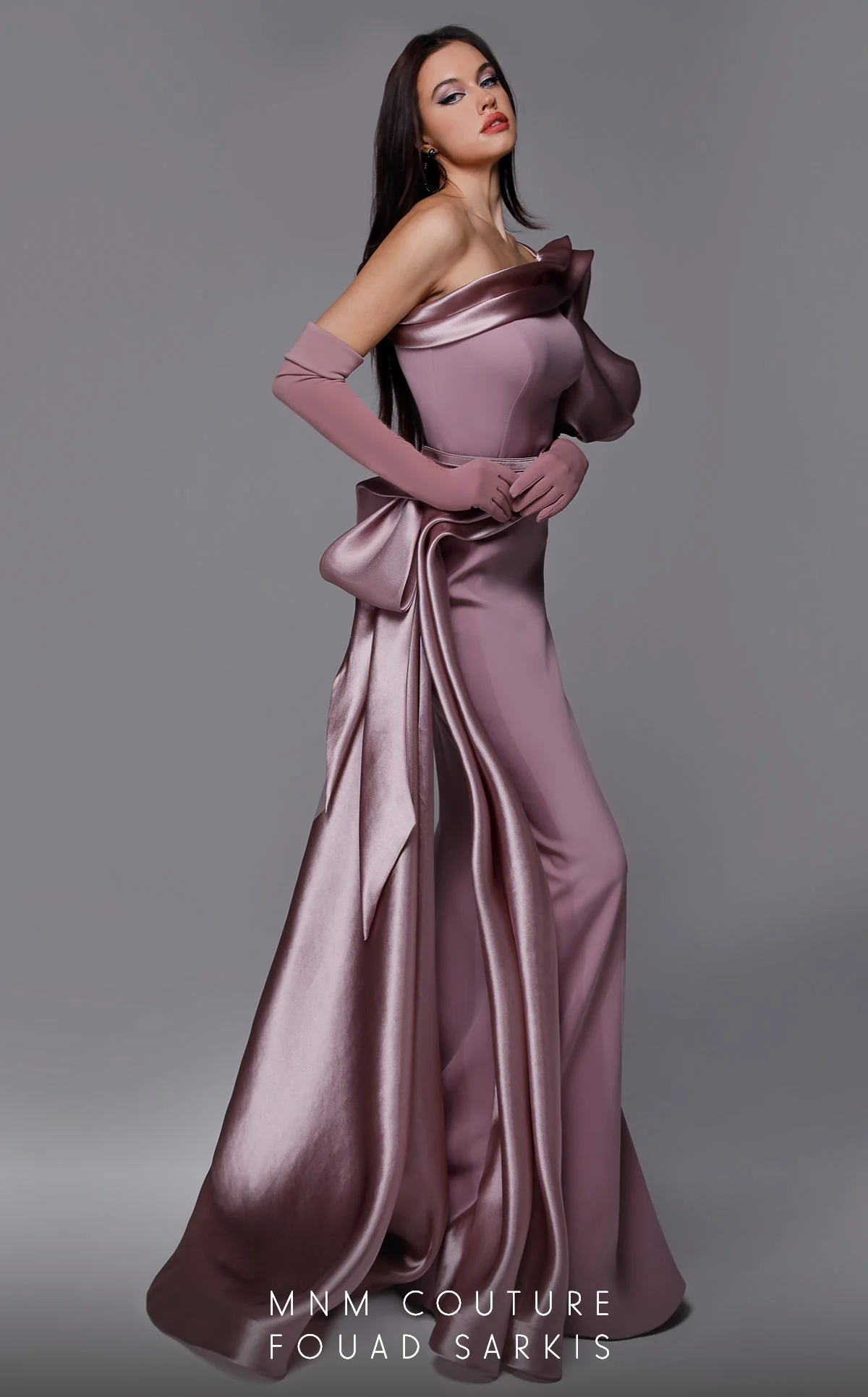 Fouad Sarkis 2722 One-Shoulder Satin Gown - Image 2