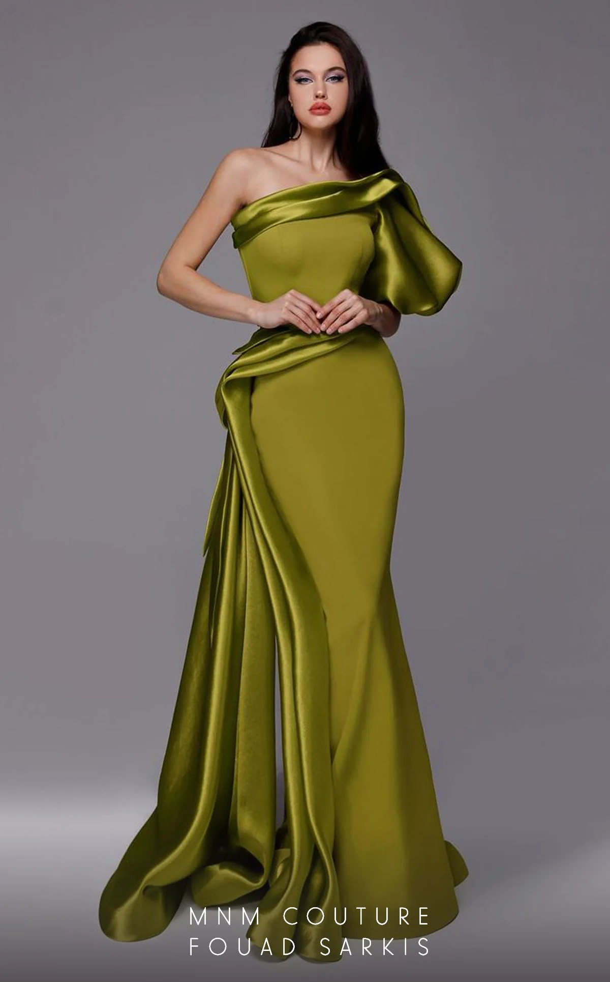 Fouad Sarkis 2722 One-Shoulder Satin Gown - Image 5