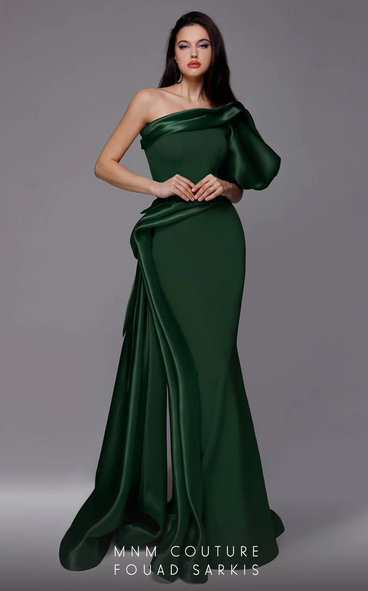Fouad Sarkis 2722 One-Shoulder Satin Gown - Image 6