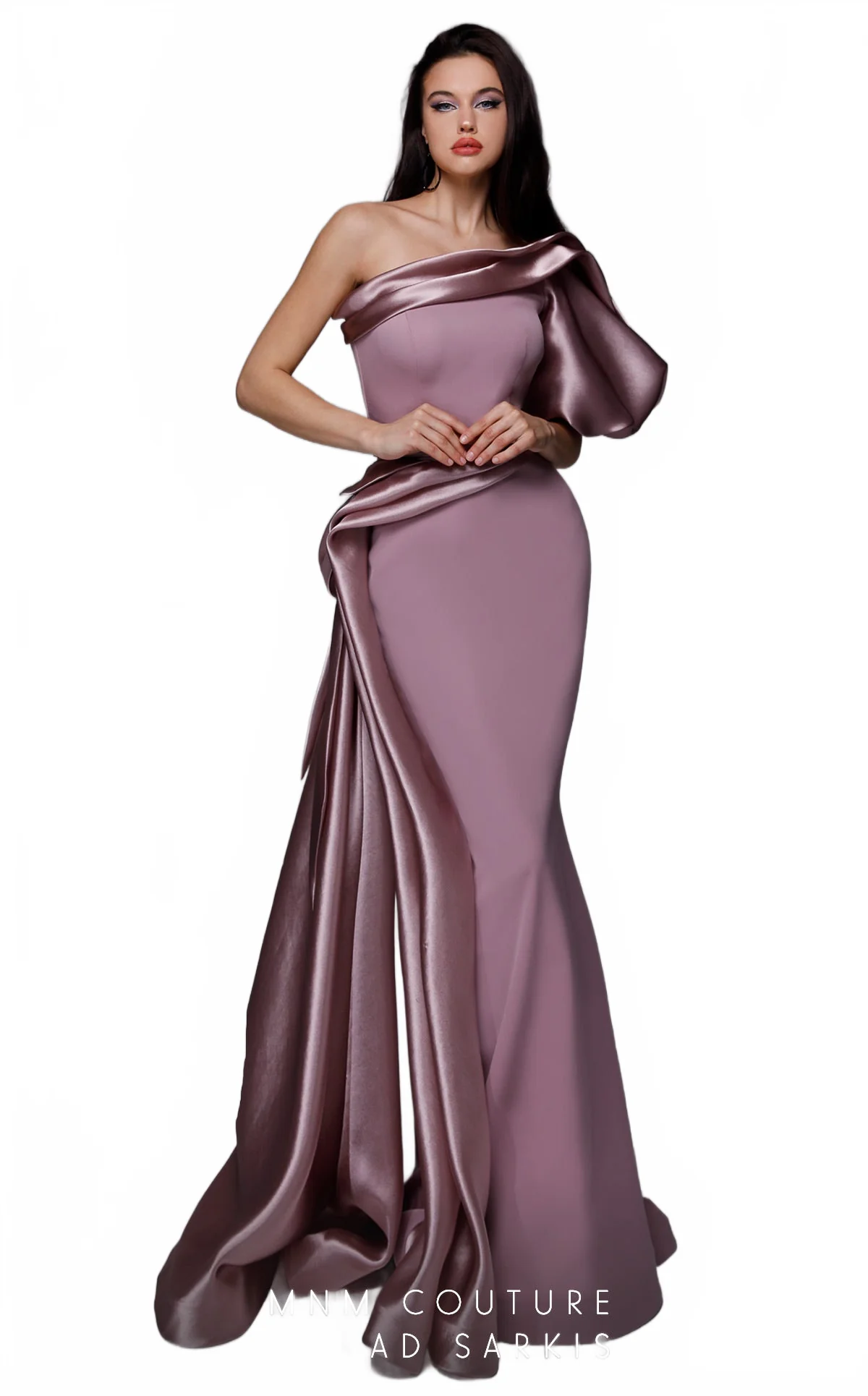 Fouad Sarkis 2722 One-Shoulder Satin Gown - Image 7
