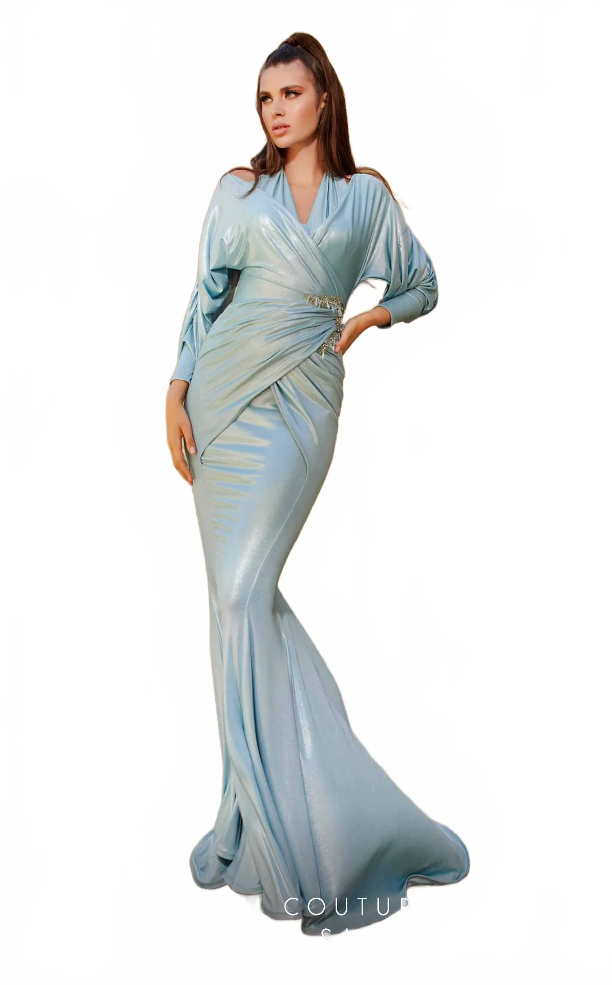 Fouad Sarkis 2756 Draped Metallic Gown - Image 6