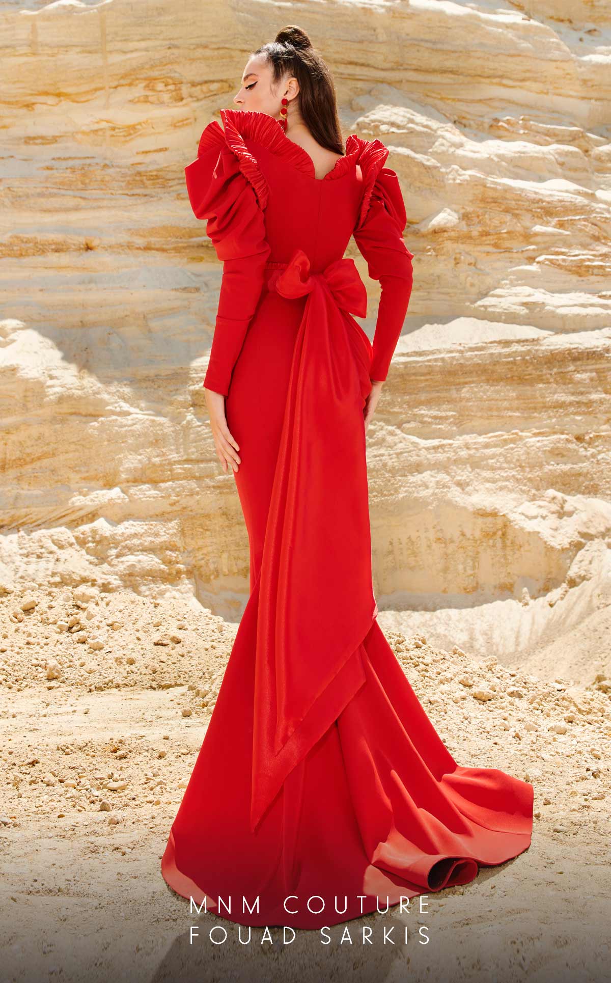 Fouad Sarkis 2770 Puff-Sleeve Draped Gown - Image 2