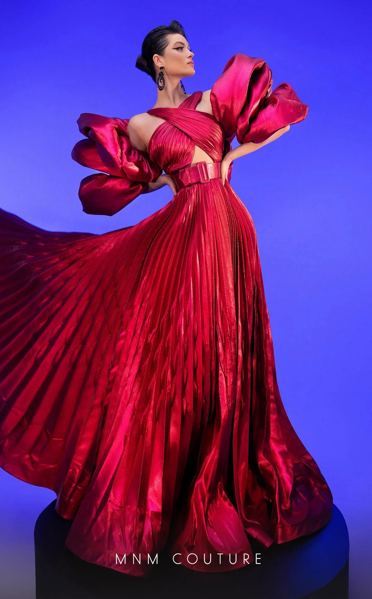 Fouad Sarkis F02808 Pleated Puff-Sleeve Gown - Image 3