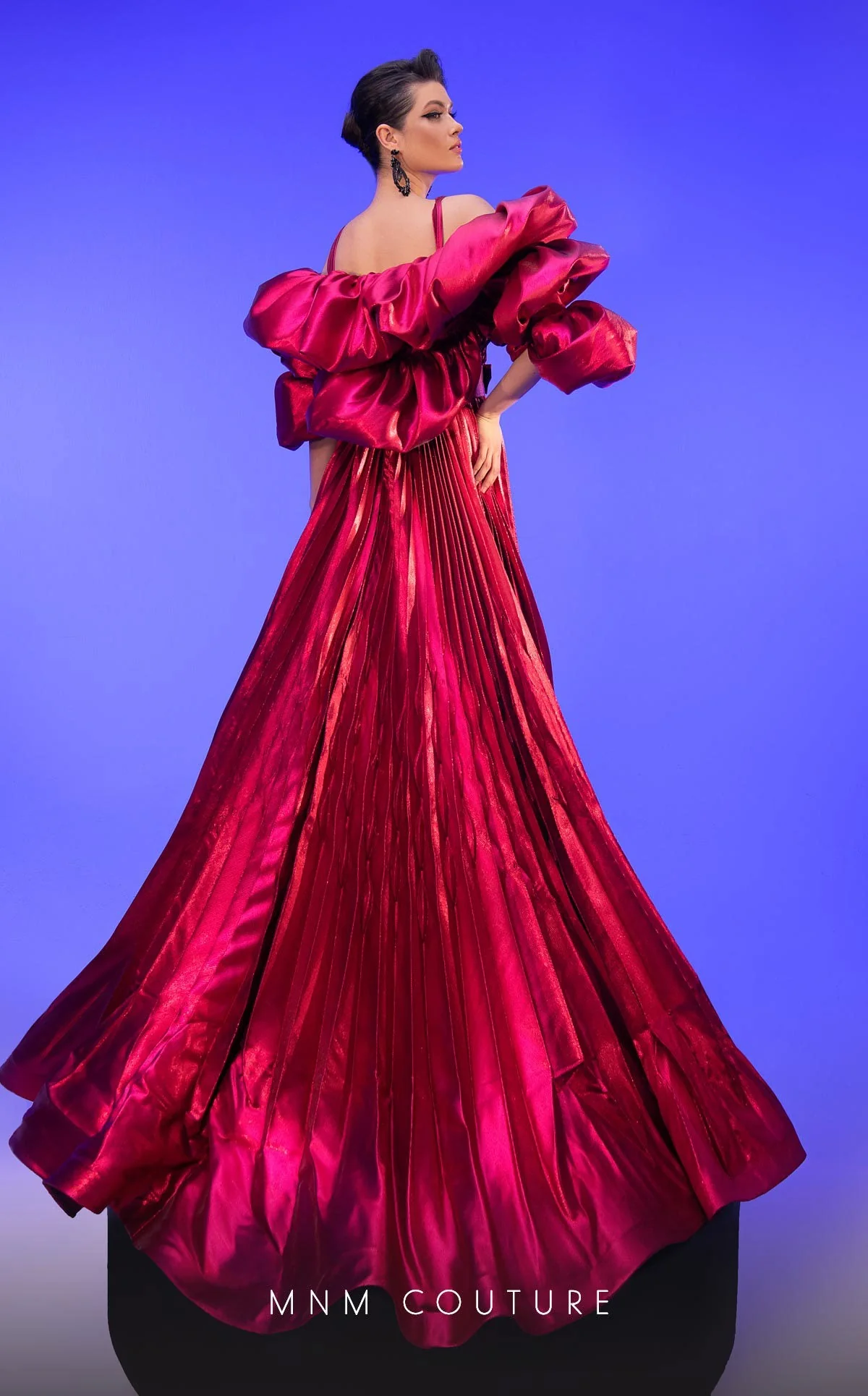 Fouad Sarkis F02808 Pleated Puff-Sleeve Gown - Image 4