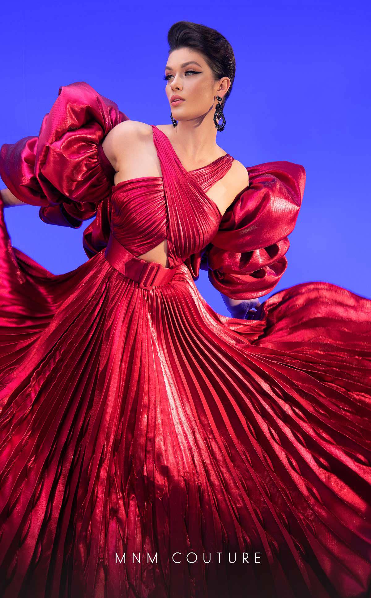 Fouad Sarkis F02808 Pleated Puff-Sleeve Gown - Image 6