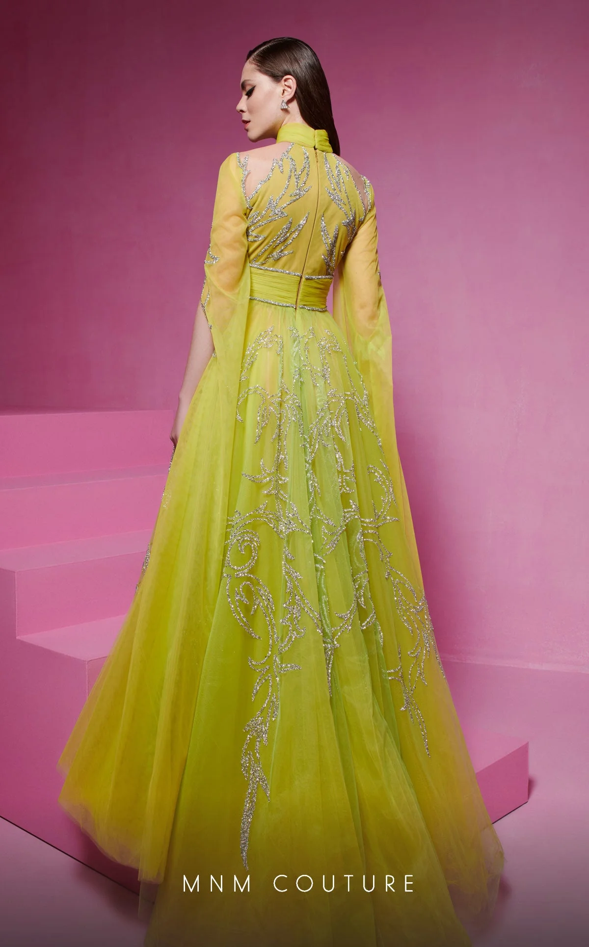 Fouad Sarkis F02844 Gold Embellished Evening Gown - Image 2