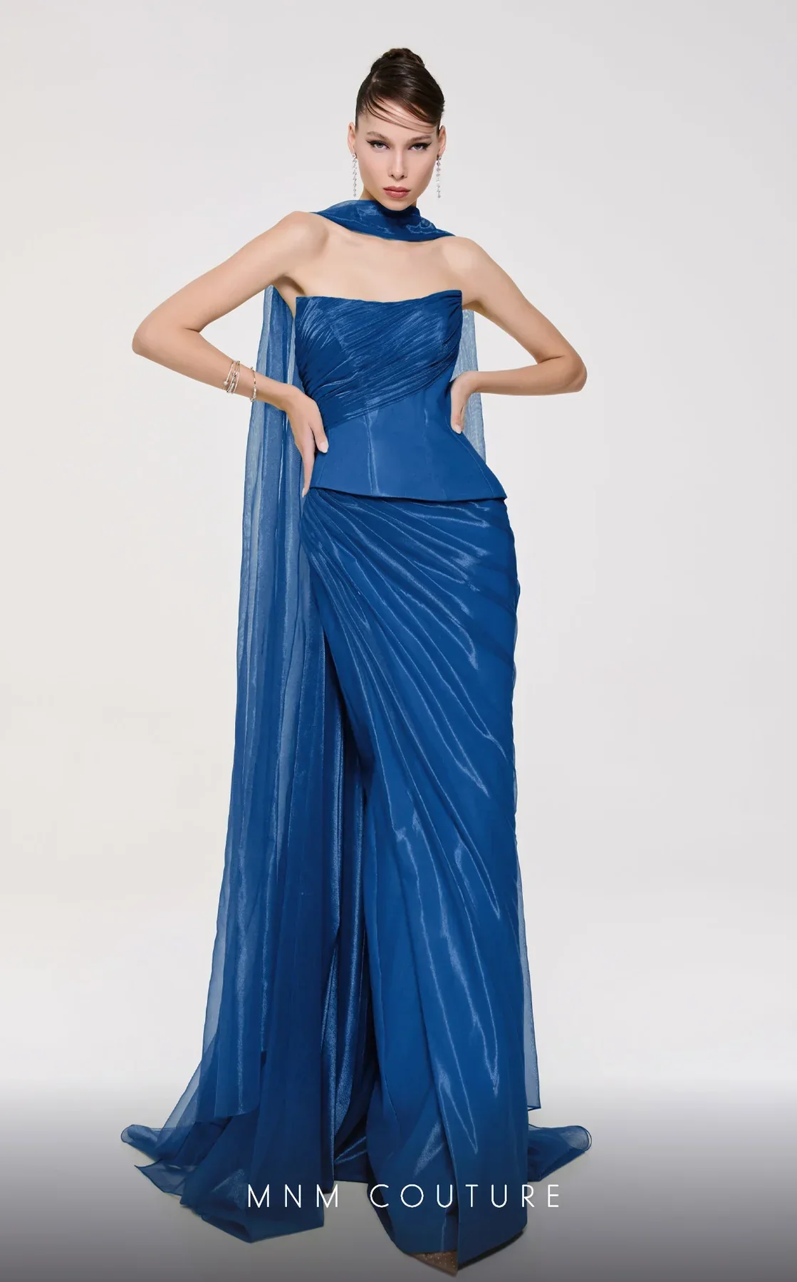 Fouad Sarkis F02894 Off-Shoulder Evening Gown with Scarf Detail - Image 4