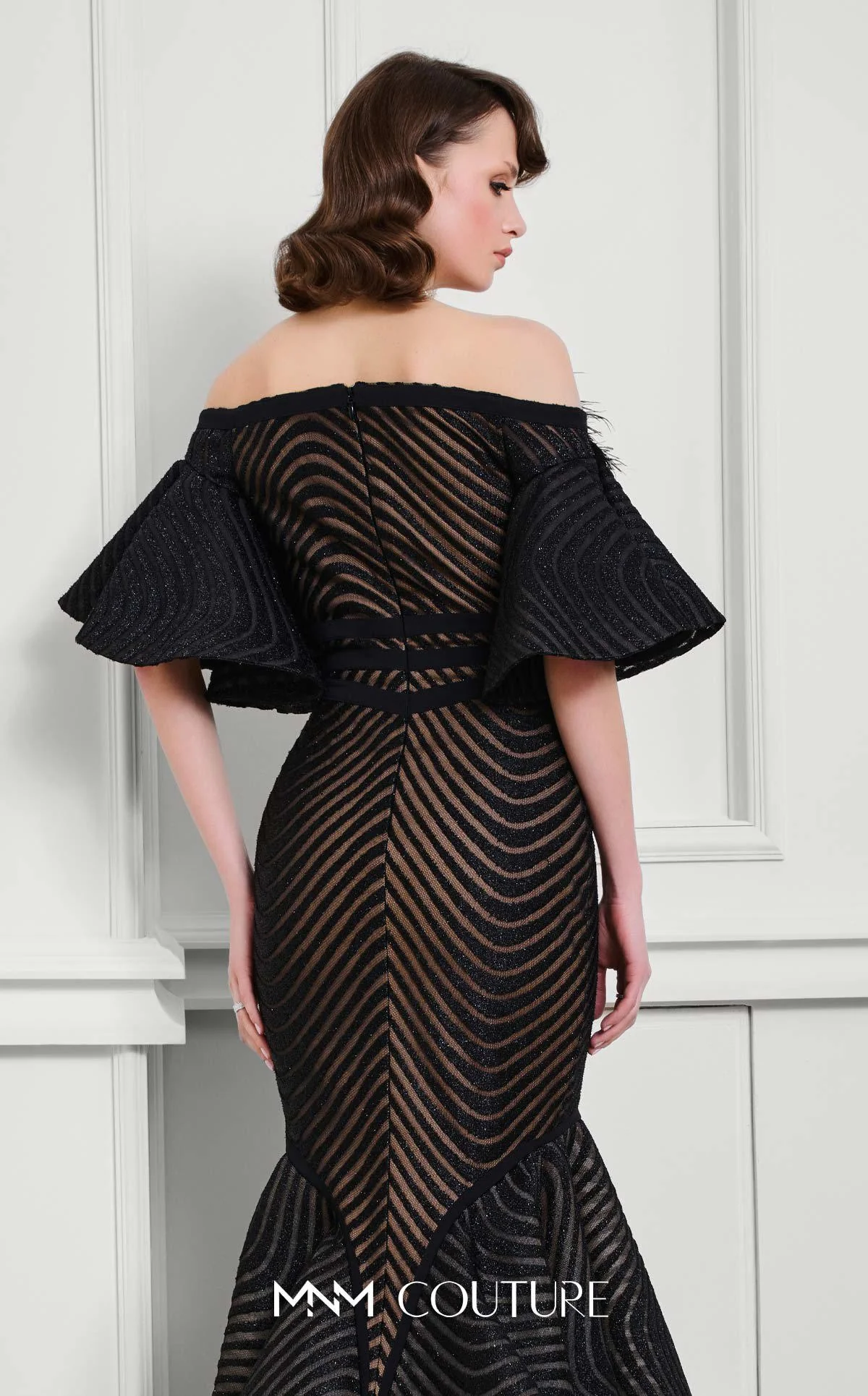 Fouad Sarkis F02925 Off-Shoulder Mesh Mermaid Gown in Black - Image 5