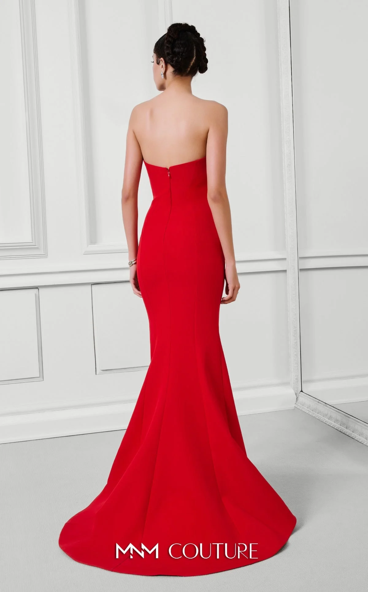 Fouad Sarkis F03100 Asymmetric Red Gown with Beaded Embroidery - Image 2