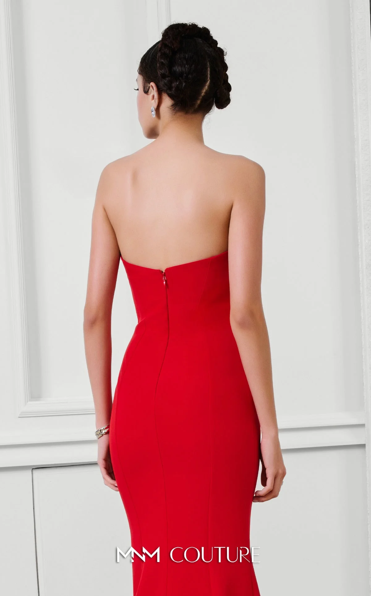 Fouad Sarkis F03100 Asymmetric Red Gown with Beaded Embroidery - Image 5