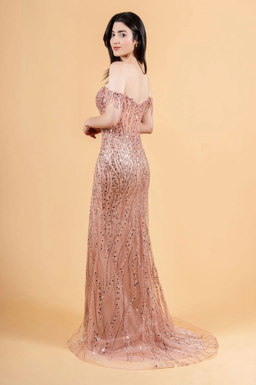 Fringe Off Shoulder Gown by Elizabeth KGL3620 - Image 14