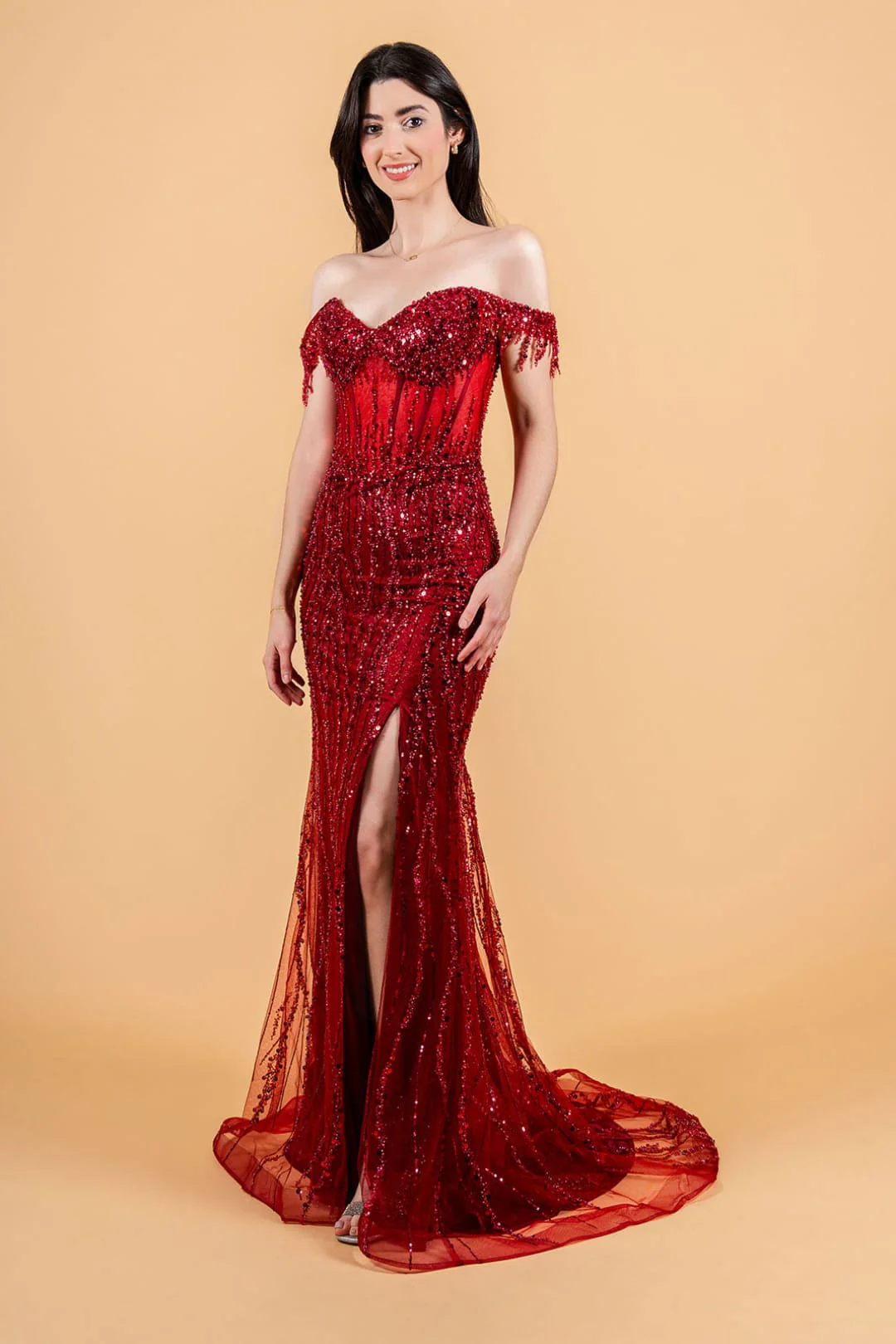 Fringe Off Shoulder Gown by Elizabeth KGL3620 - Image 21
