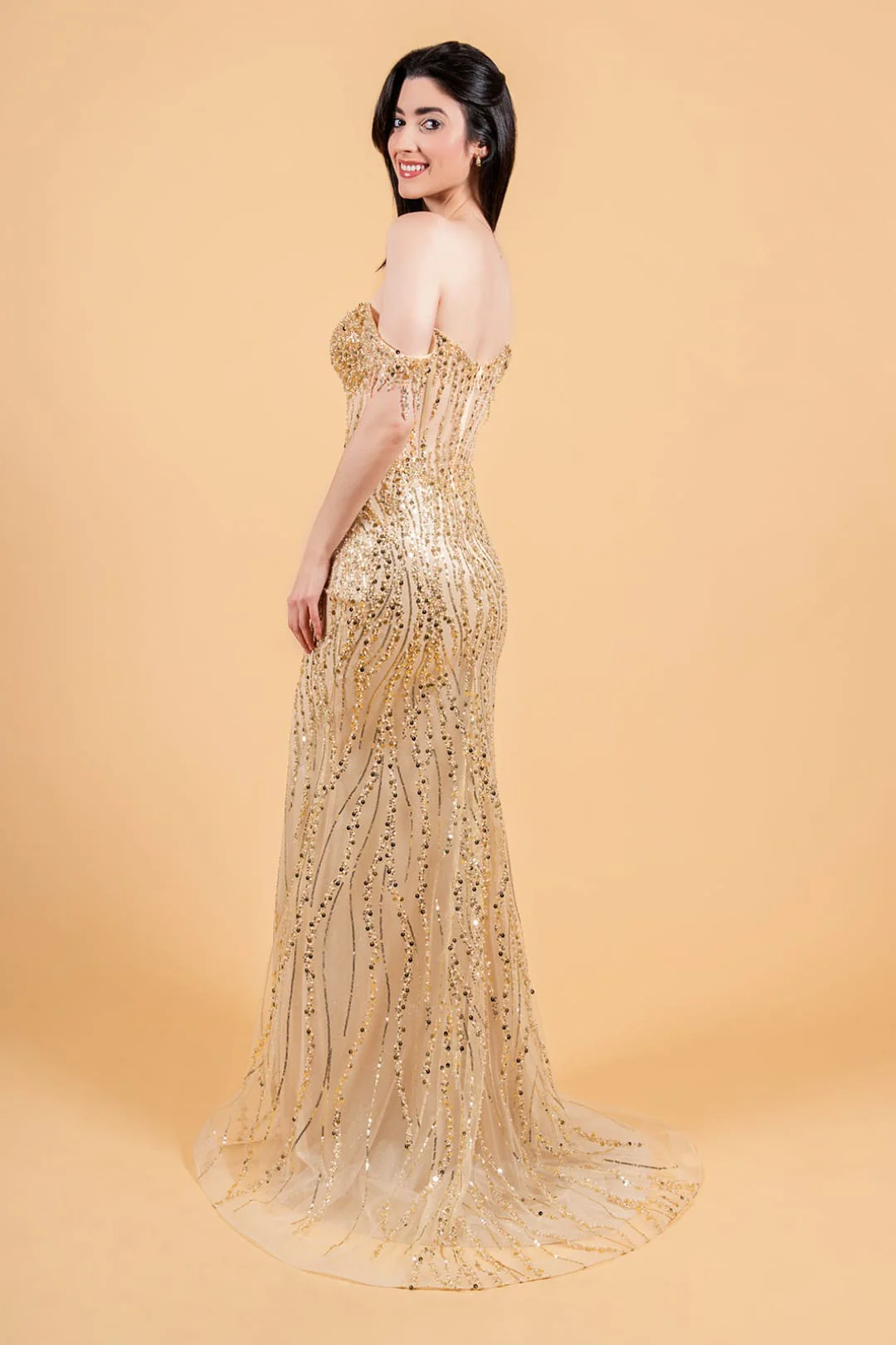Fringe Off Shoulder Gown by Elizabeth KGL3620 - Image 26