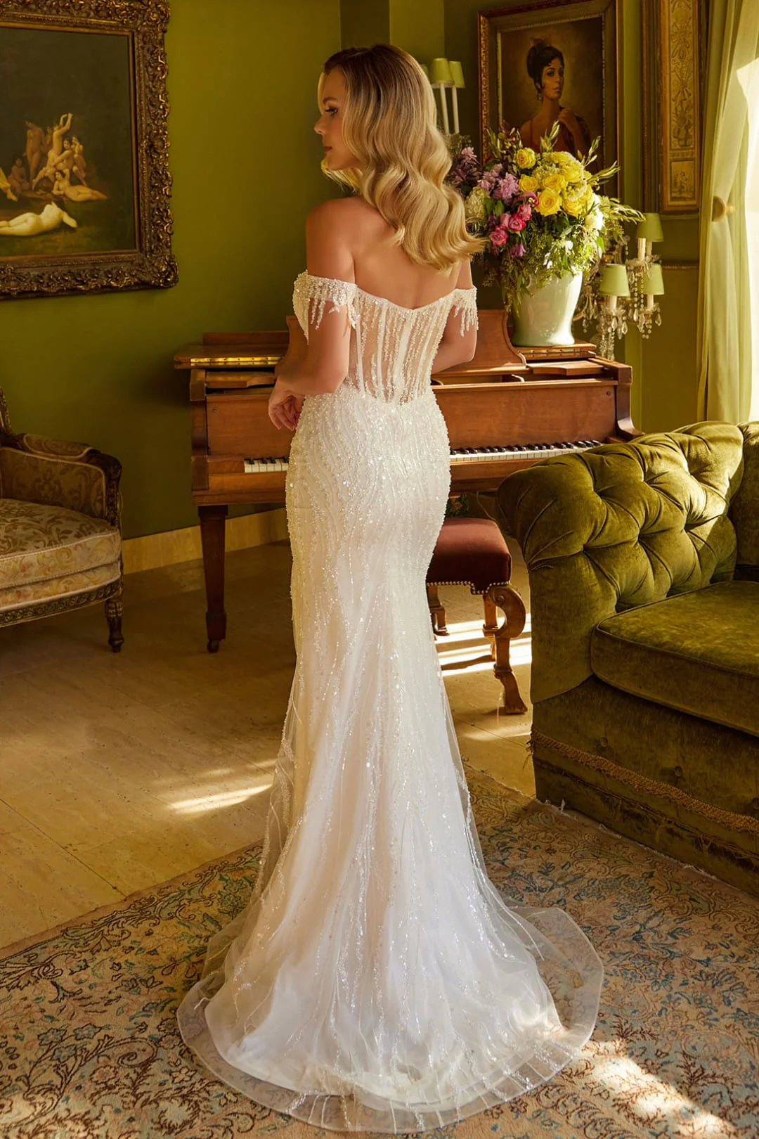 Fringe Off Shoulder Gown by Elizabeth KGL3620 - Image 6