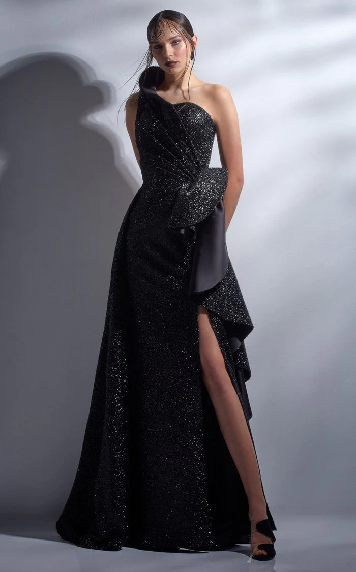 Gaby Charbach G1261 Asymmetrical Blue-Black Gown by MNM Couture