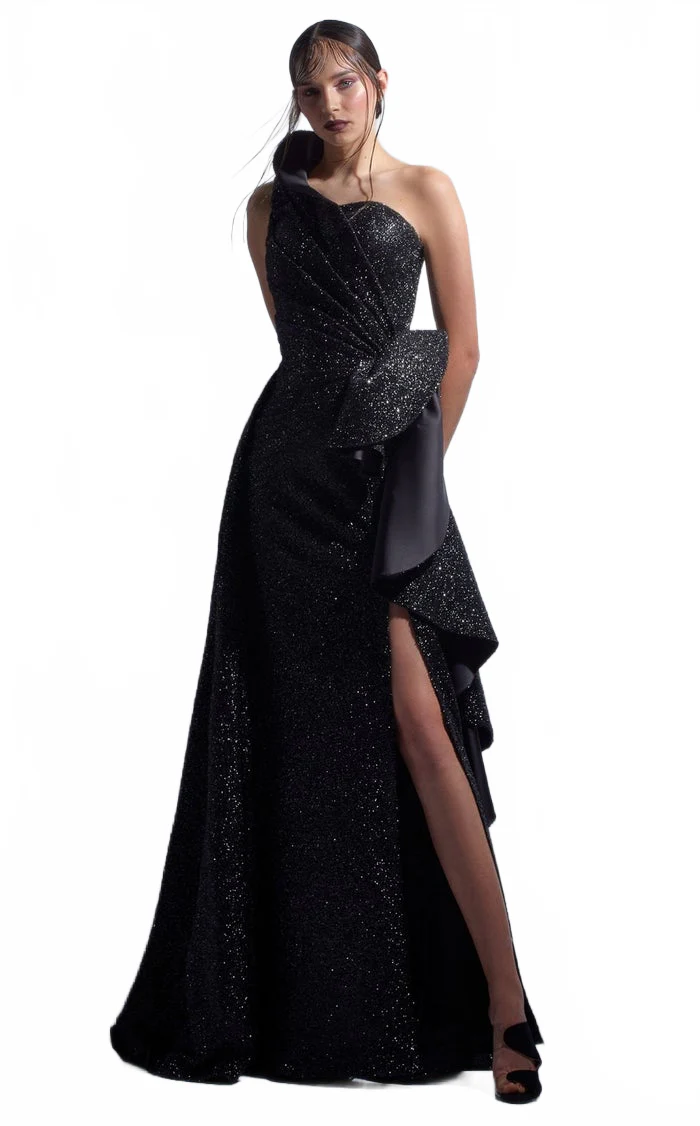 Gaby Charbach G1261 Asymmetrical Blue-Black Gown by MNM Couture - Image 4