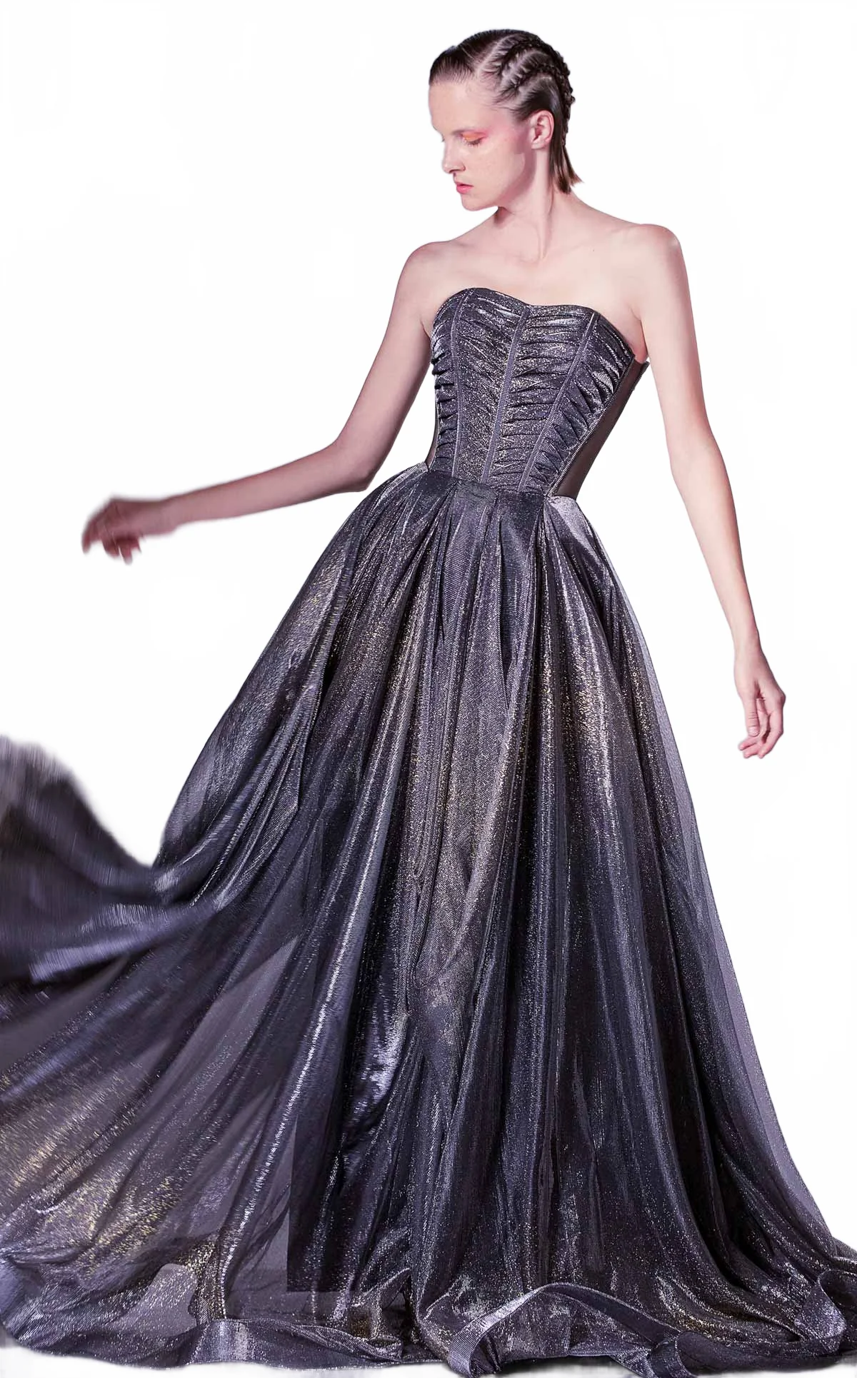 Gaby Charbachy G1331 Strapless Pleated Corset Gown in Grey - Image 2