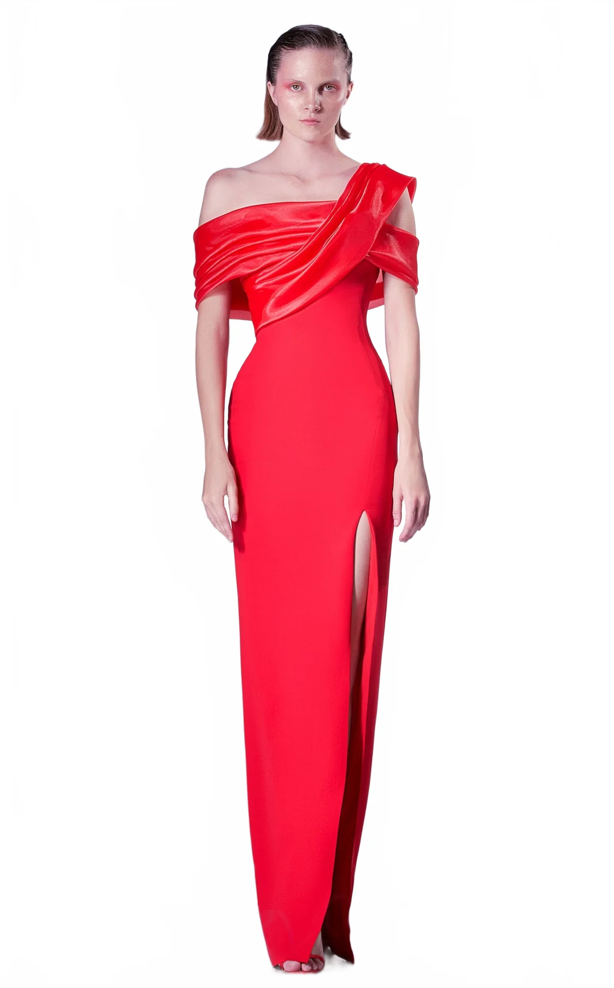 Gaby Charbachy G1346 Red Off-Shoulder Slit Evening Gown by MNM Couture - Image 2