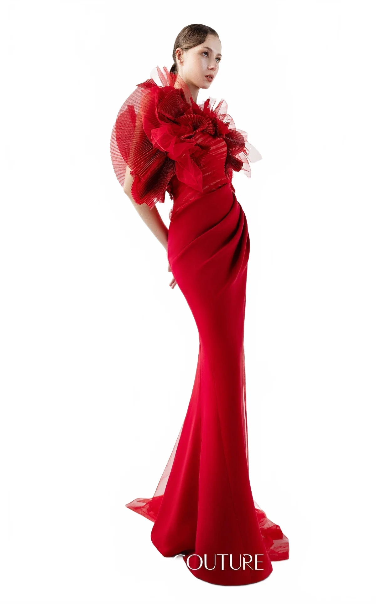 MNM Couture Gaby Charbachy G2001 Red Sleeveless Open Back Gown - Image 2