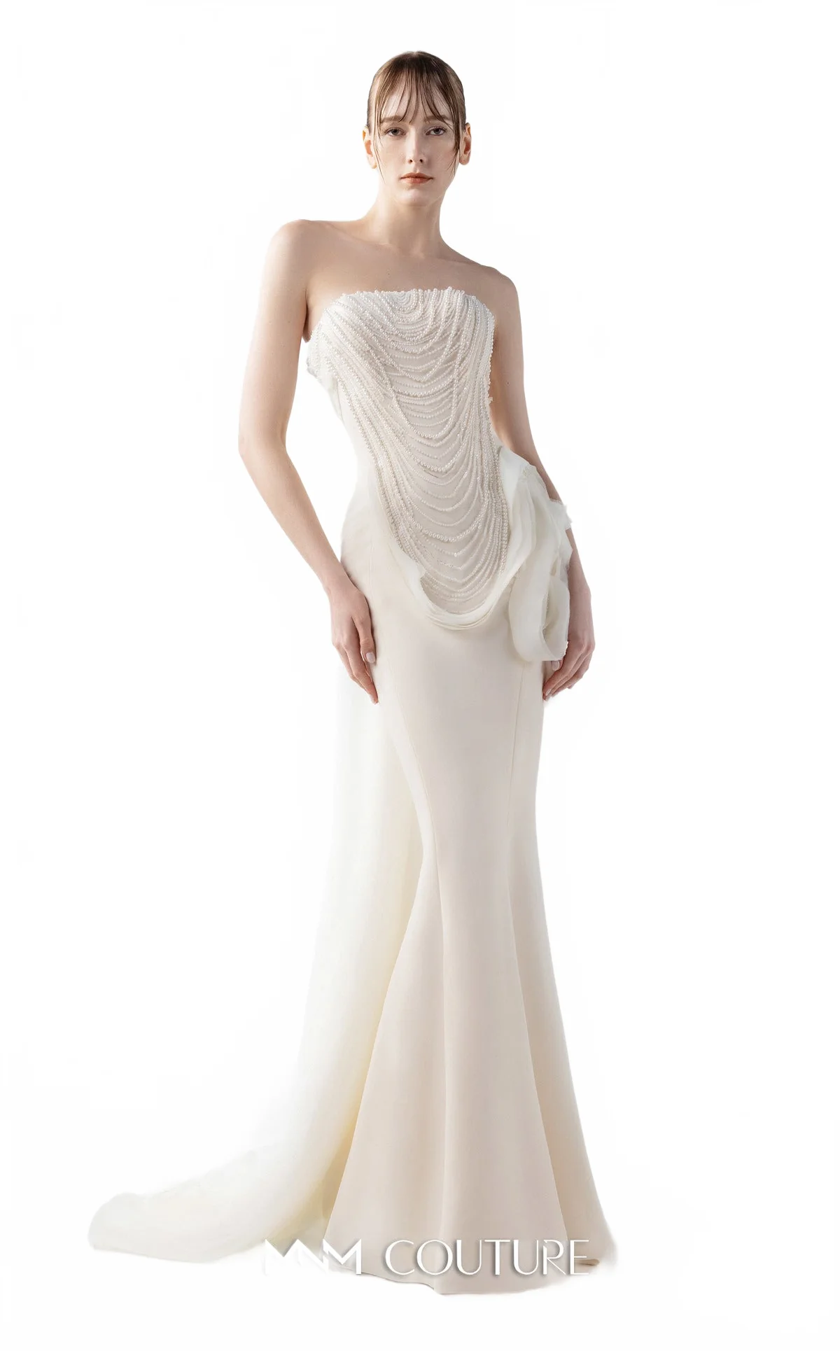 Gaby Charbachy G2015 Strapless Pearl Lace Mermaid Gown in Cream by MNM Couture - Image 2