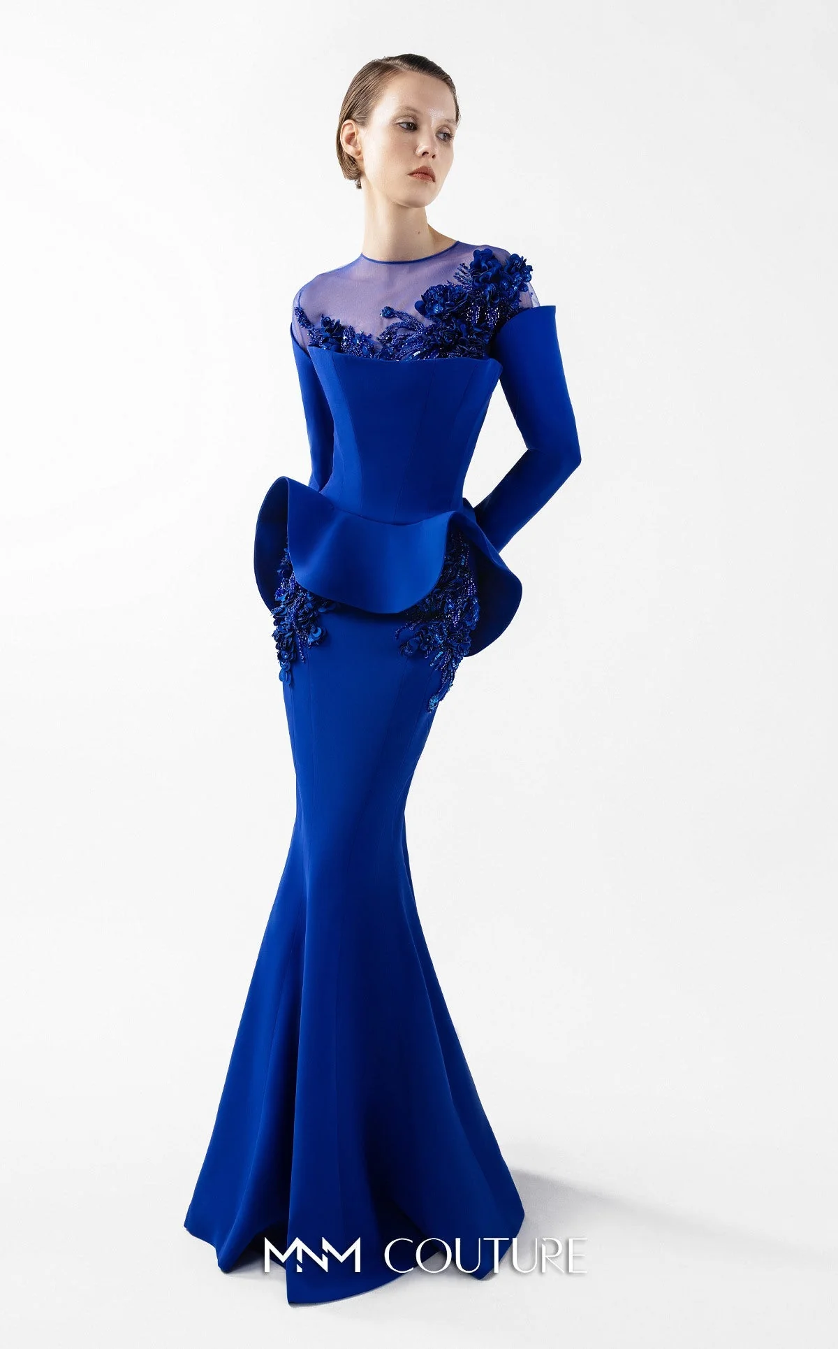Gaby Charbachy G2029 Royal Blue Embroidered Mermaid Gown by MNM Couture