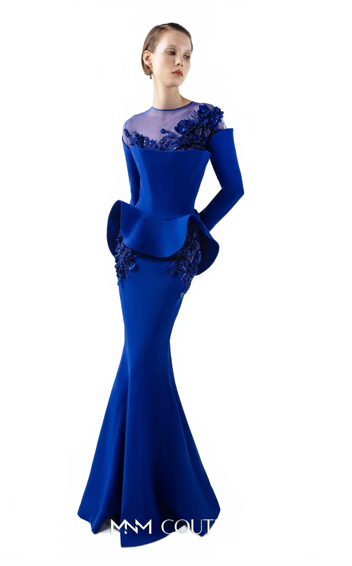 Gaby Charbachy G2029 Royal Blue Embroidered Mermaid Gown by MNM Couture - Image 2