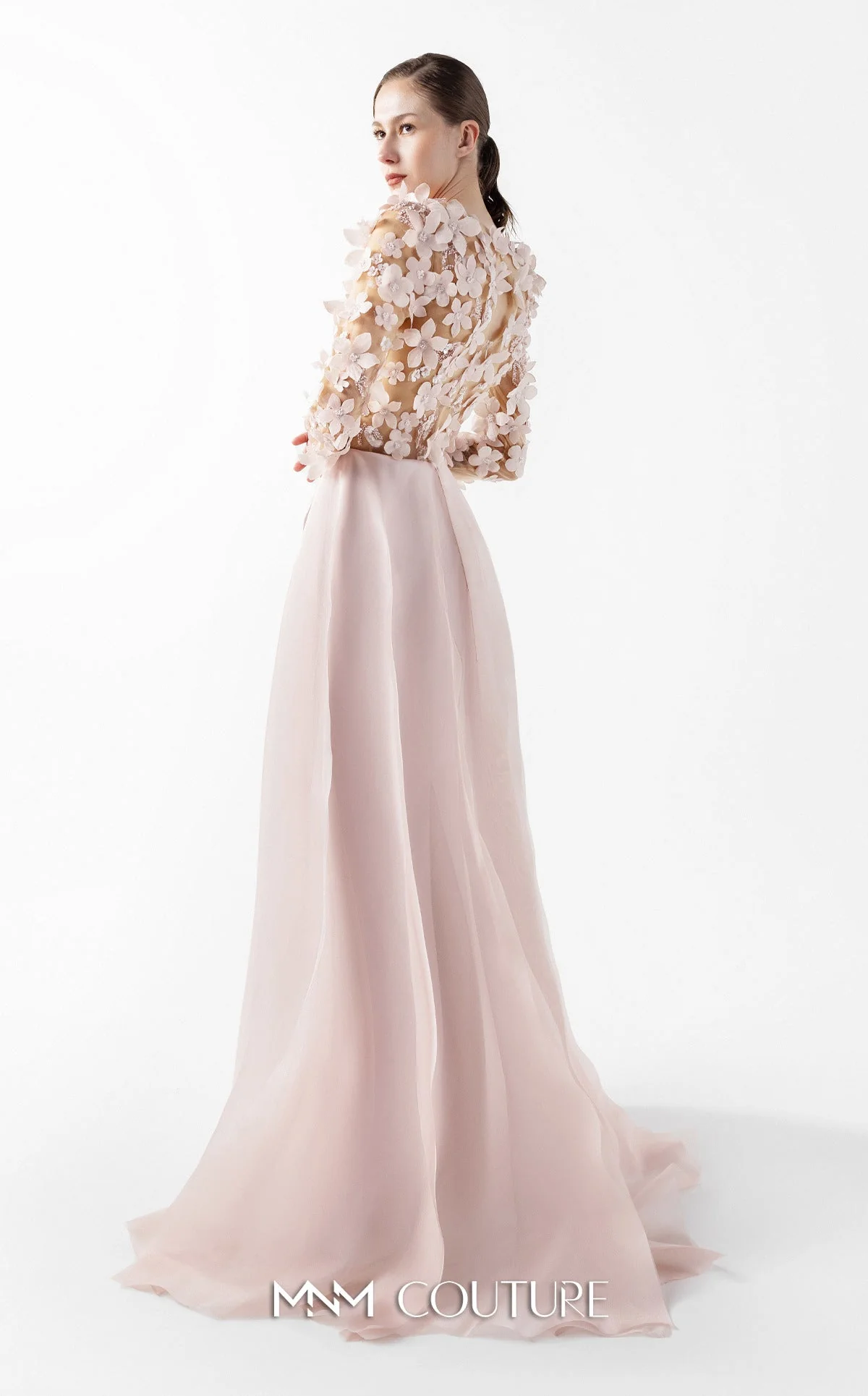 Gaby Charbachy G2035 Blush Pink 3D Floral Illusion Gown by MNM Couture - Image 2