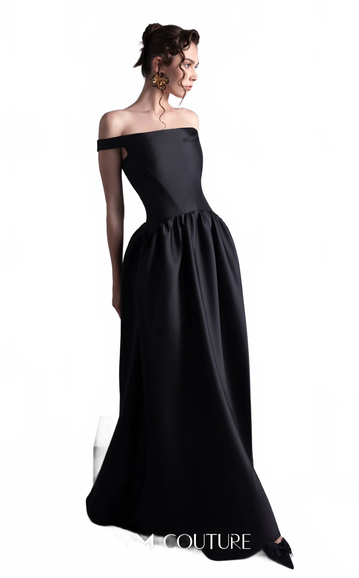 Gaby Charbachy GOS2507 Black Off-Shoulder High Slit Gown by MNM Couture - Image 2