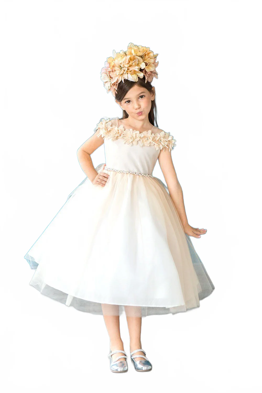 Girls 3D Floral Cold Shoulder Dress by Calla D797 - Image 14