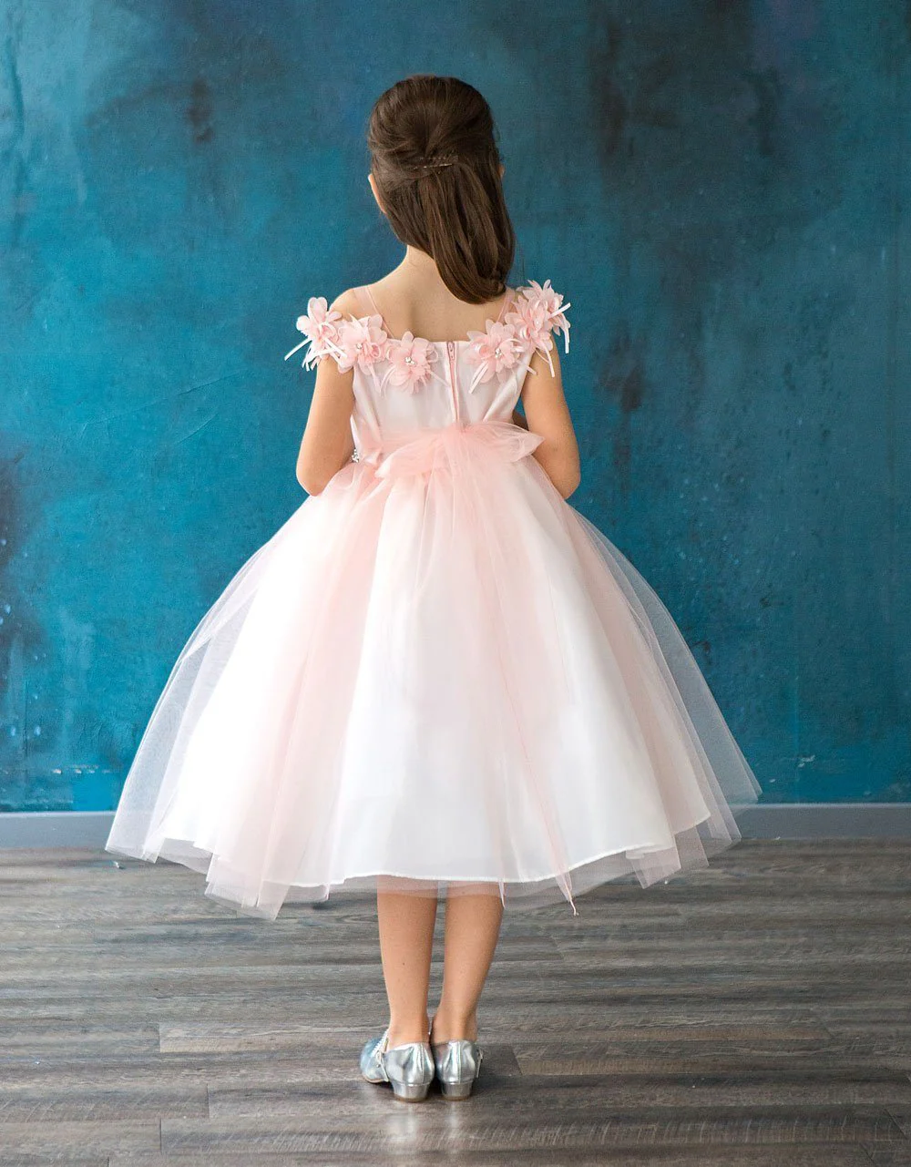 Girls 3D Floral Cold Shoulder Dress by Calla D797 - Image 2