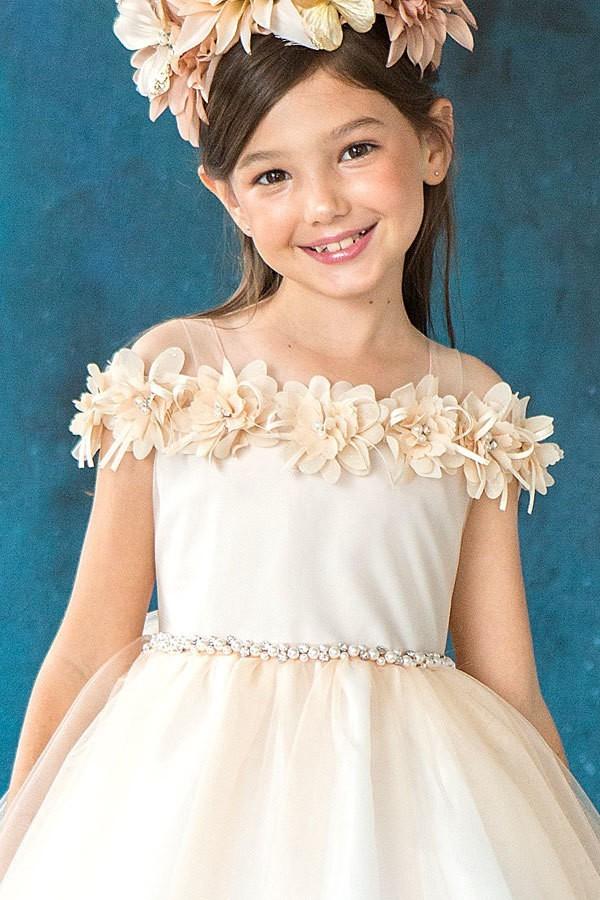 Girls 3D Floral Cold Shoulder Dress by Calla D797 - Image 3