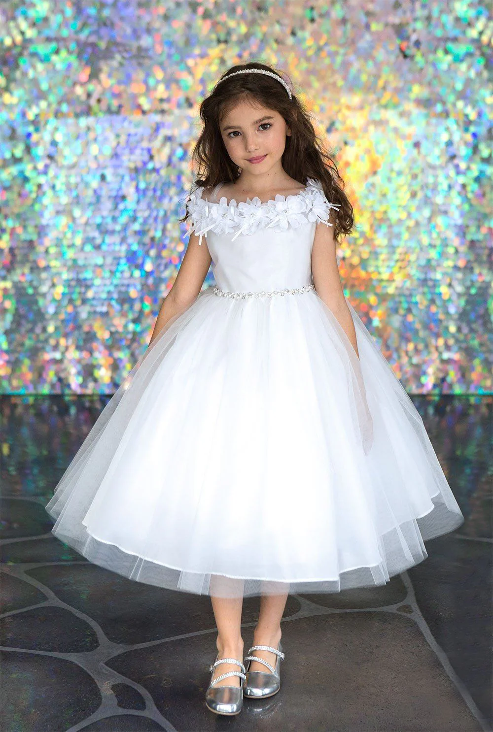 Girls 3D Floral Cold Shoulder Dress by Calla D797 - Image 4