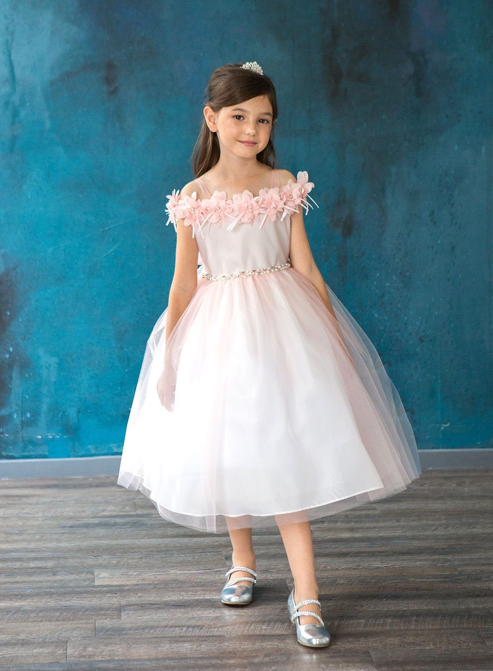 Girls 3D Floral Cold Shoulder Dress by Calla D797 - Image 7