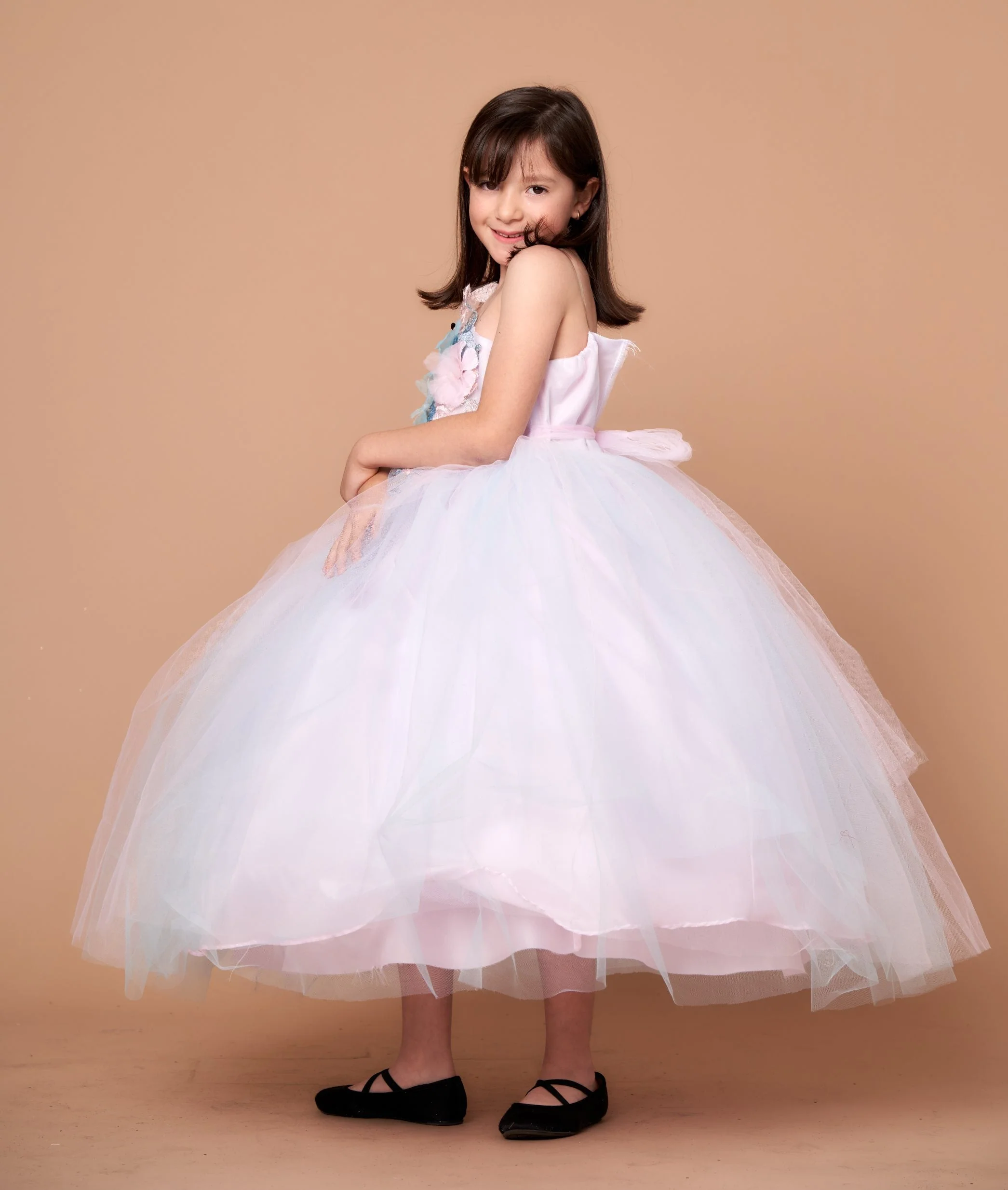 Girls 3D Floral Halter Tulle Gown by Calla D830 - Image 5