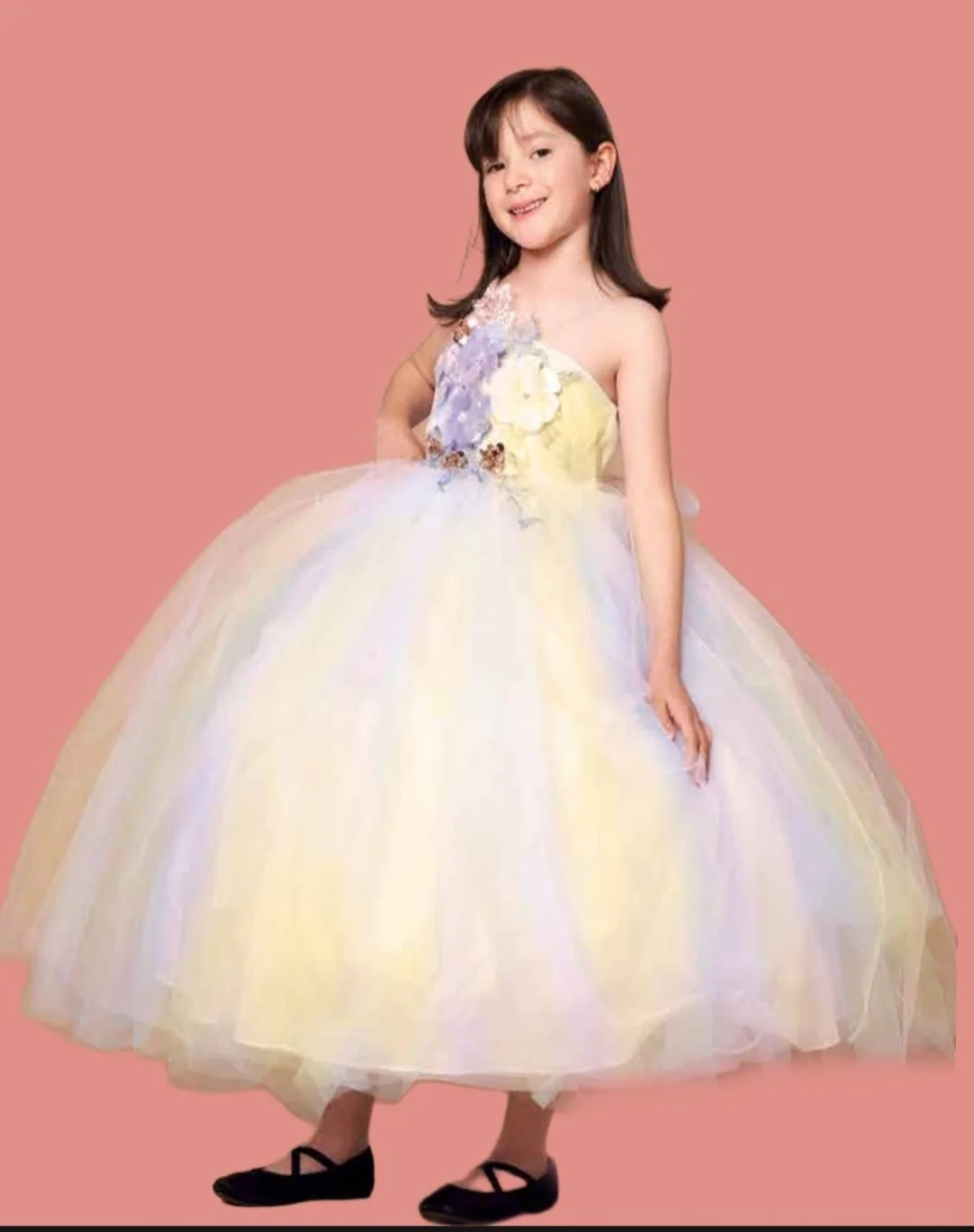Girls 3D Floral Halter Tulle Gown by Calla D830 - Image 6