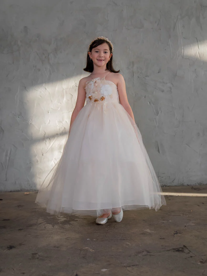 Girls 3D Floral Halter Tulle Gown by Calla D830 - Image 7