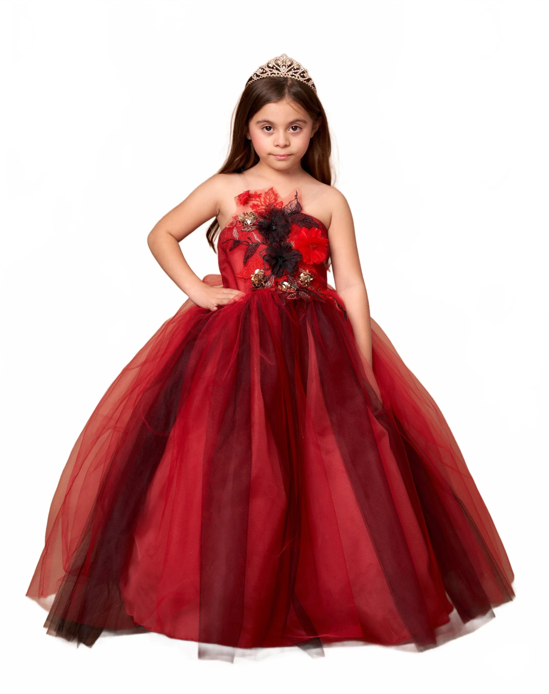Girls 3D Floral Halter Tulle Gown by Calla D830 - Image 8