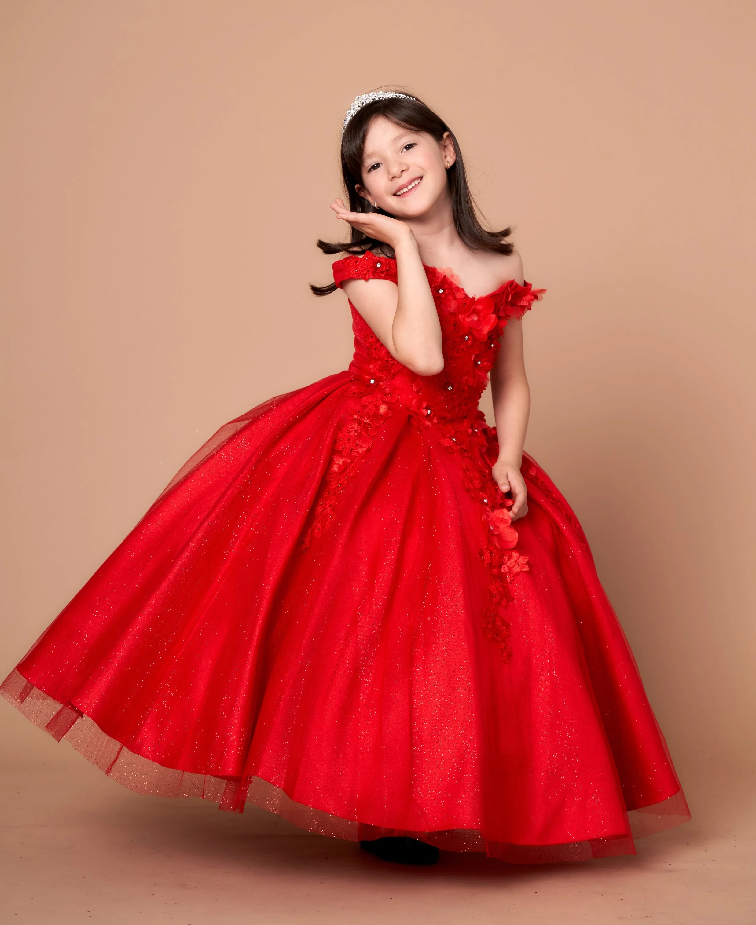 Girls 3D Floral Off-Shoulder Gown by Calla WB101 - Image 3