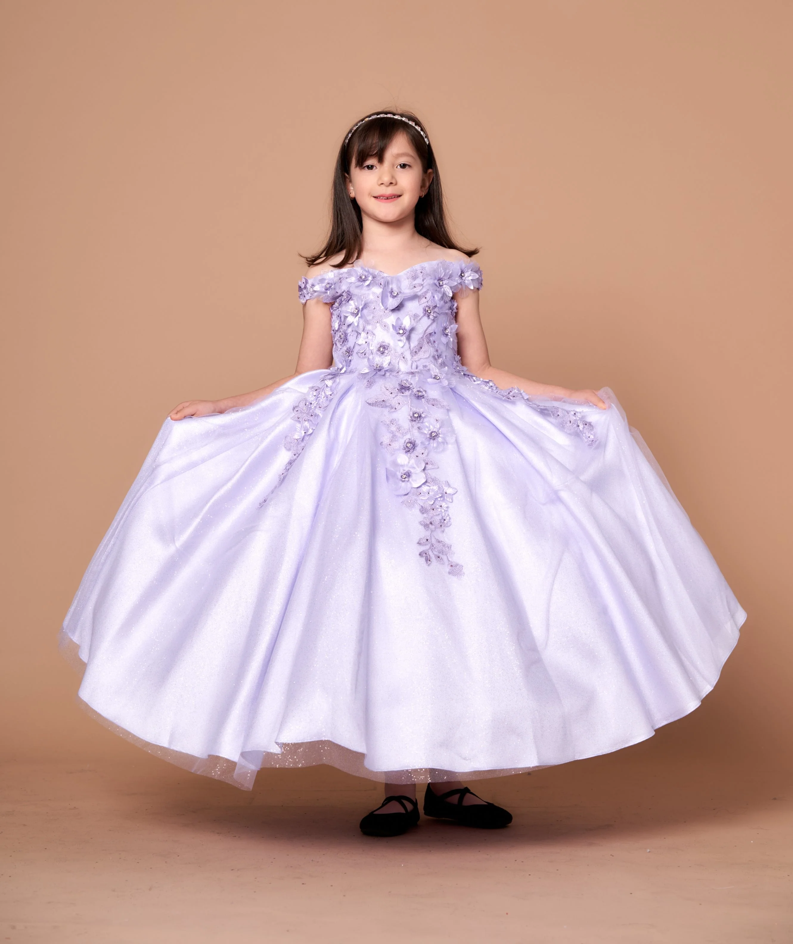 Girls 3D Floral Off-Shoulder Gown by Calla WB101 - Image 4
